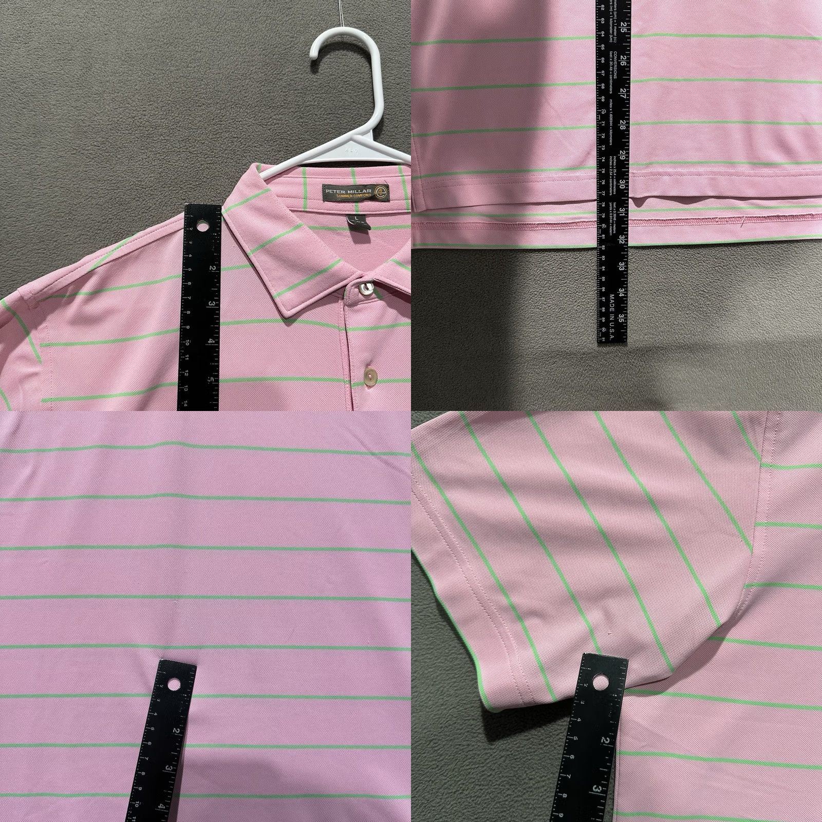 Peter Millar Peter Millar Summer Comfort Shirt Mens Large Pink/Green Striped Golf Polo GUC Size US L / EU 52-54 / 3 - 8 Thumbnail