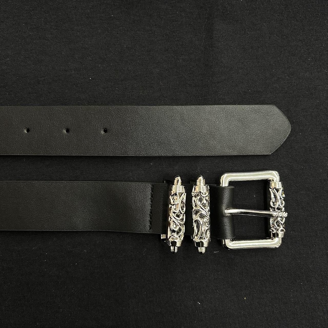 Japanese Brand × Vintage Y2K 2000s Silver Cross Hip Hop Skater Black Roller Belt Size ONE SIZE - 4 Thumbnail