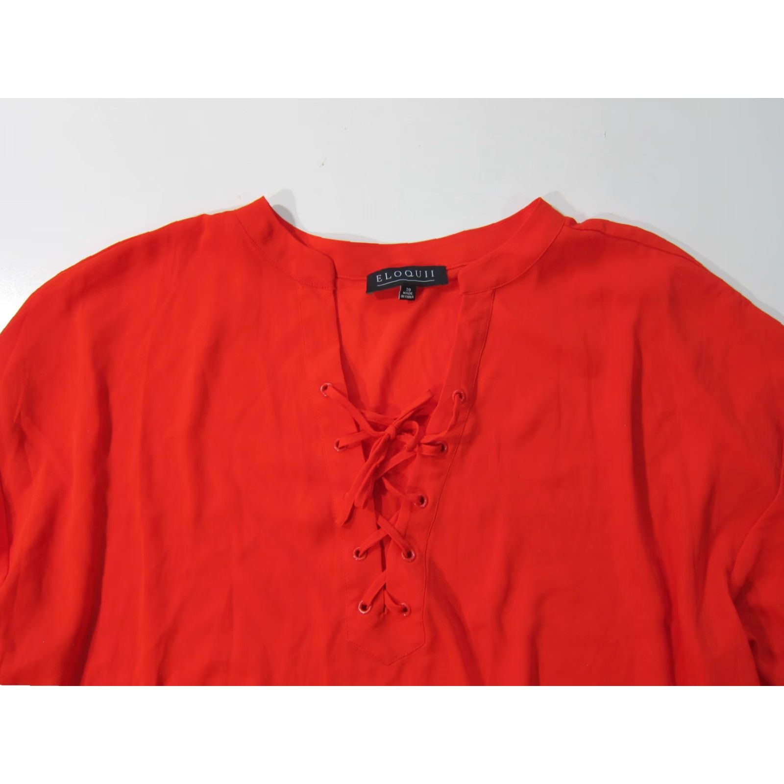 Vintage NWT Eloquii Red V-Neck Lace Up Long Sleeve Pullover Blouse Top Women Size 20 Size 3XL / US 20-22 - 6 Thumbnail