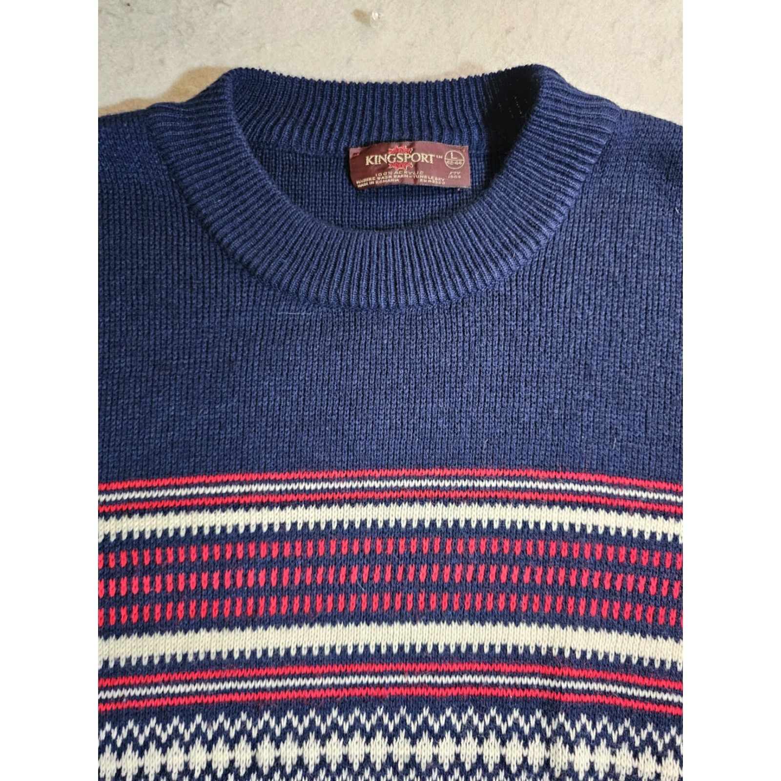 Vintage VINTAGE Kingsport 100% Acrylic Pullover Sweater Blue/Red Men’s Size Large Size US L / EU 52-54 / 3 - 3 Thumbnail
