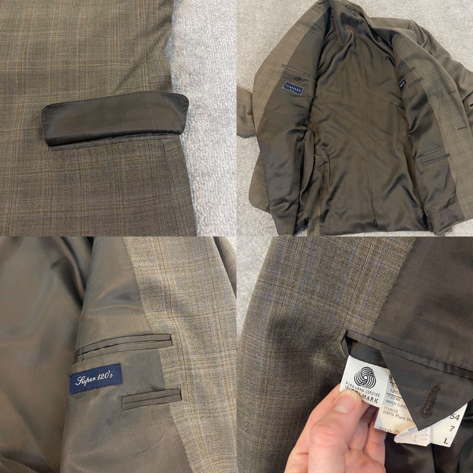 Canali CANALI Blazer Mens EU 54 L US 44 Suit Jacket Brown Wool 2-Button Windowpane Long Regular Size 46R - 10 Thumbnail