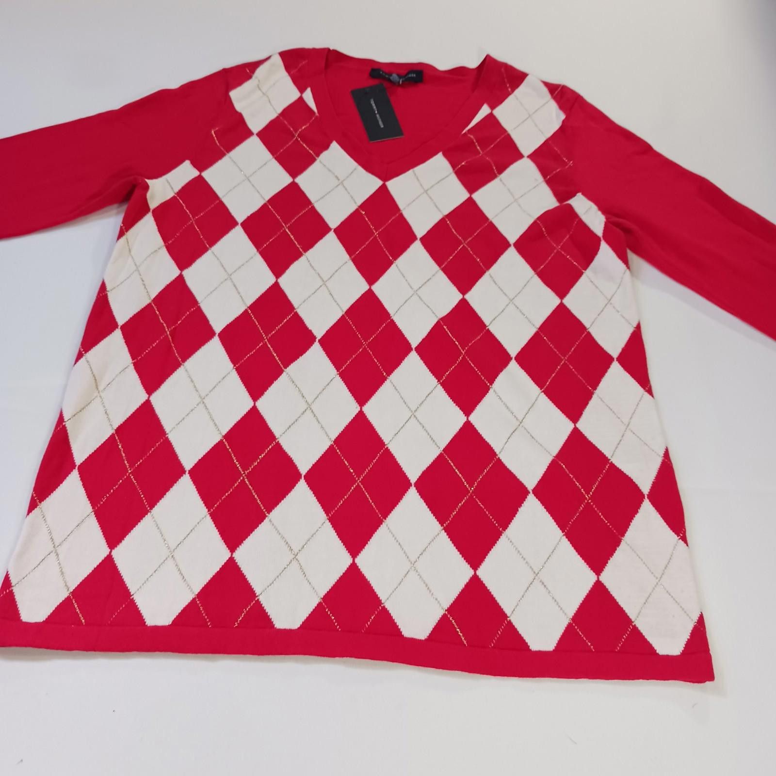 Tommy Hilfiger Tommy Hilfiger J22SD457 Women's Red & White Argyle Sweater L Size L / US 10 / IT 46 - 10 Thumbnail