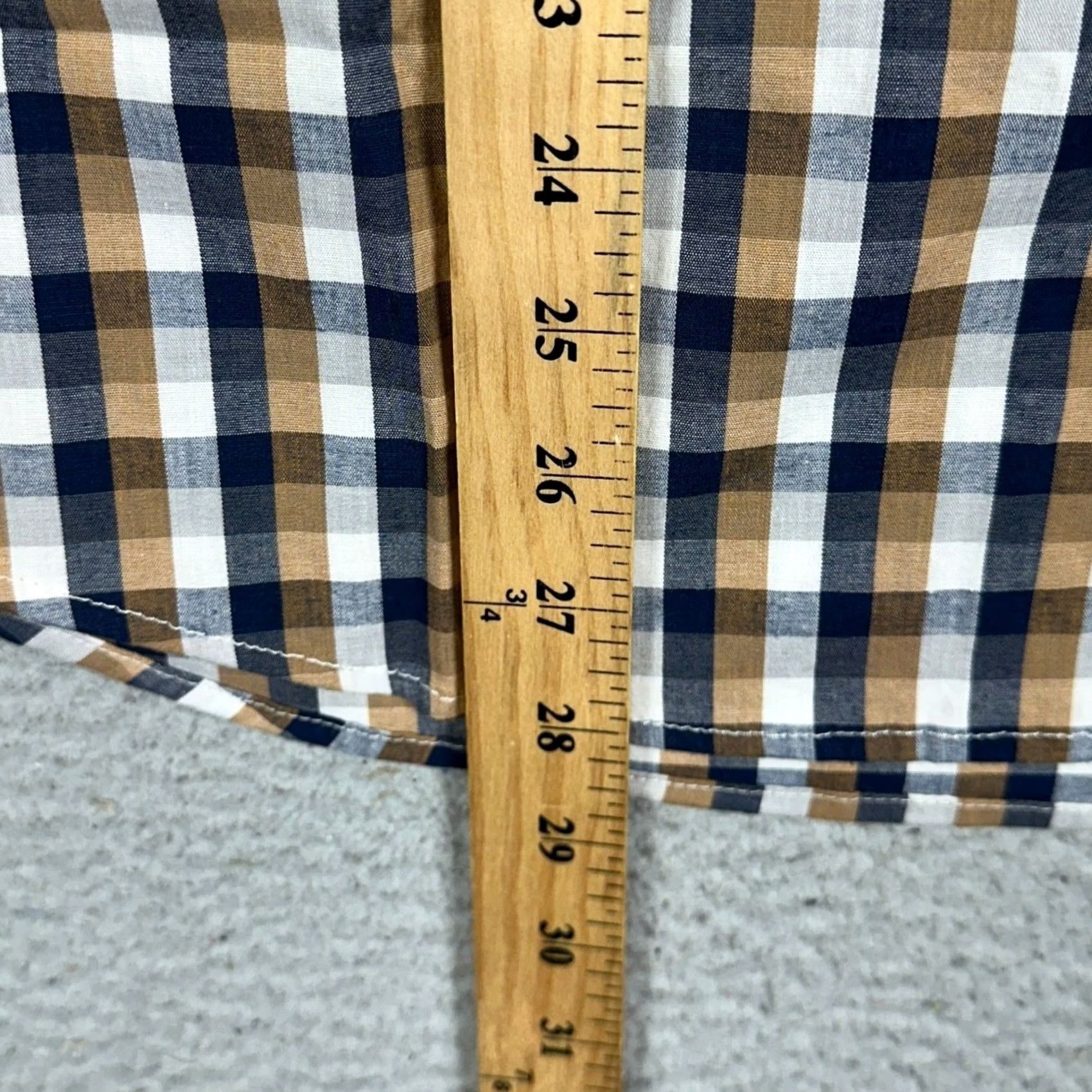 Vintage Sonoma Mens Shirt Button-Down Long Sleeve Check Navy Brown White 66% Cotton 31% Polyester 3% Spandex Pocket Casual Business Workwear Preppy Size US M / EU 48-50 / 2 - 7 Thumbnail