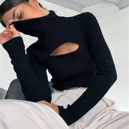 Japanese Brand Women's sweater with a neck and a slit Size M / US 6-8 / IT 42-44 - 7 Thumbnail