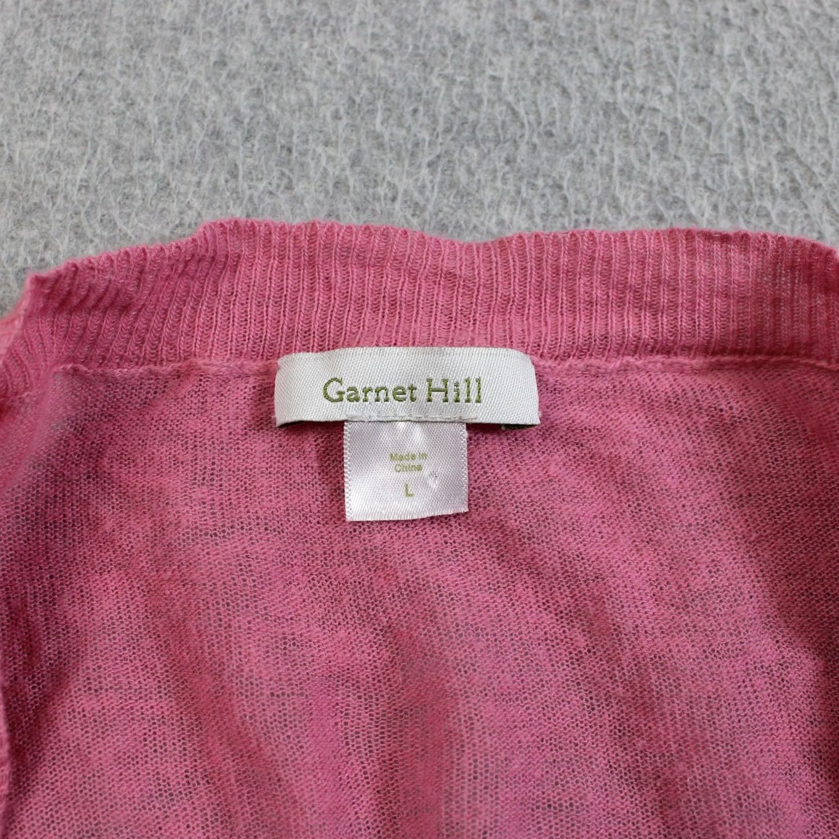 Vintage Garnet Hill Cardigan Women L Pink Lightweight Knit Button-Front V-Neck Ruffle Sleeve Casual Spring Size L / US 10 / IT 46 - 3 Thumbnail