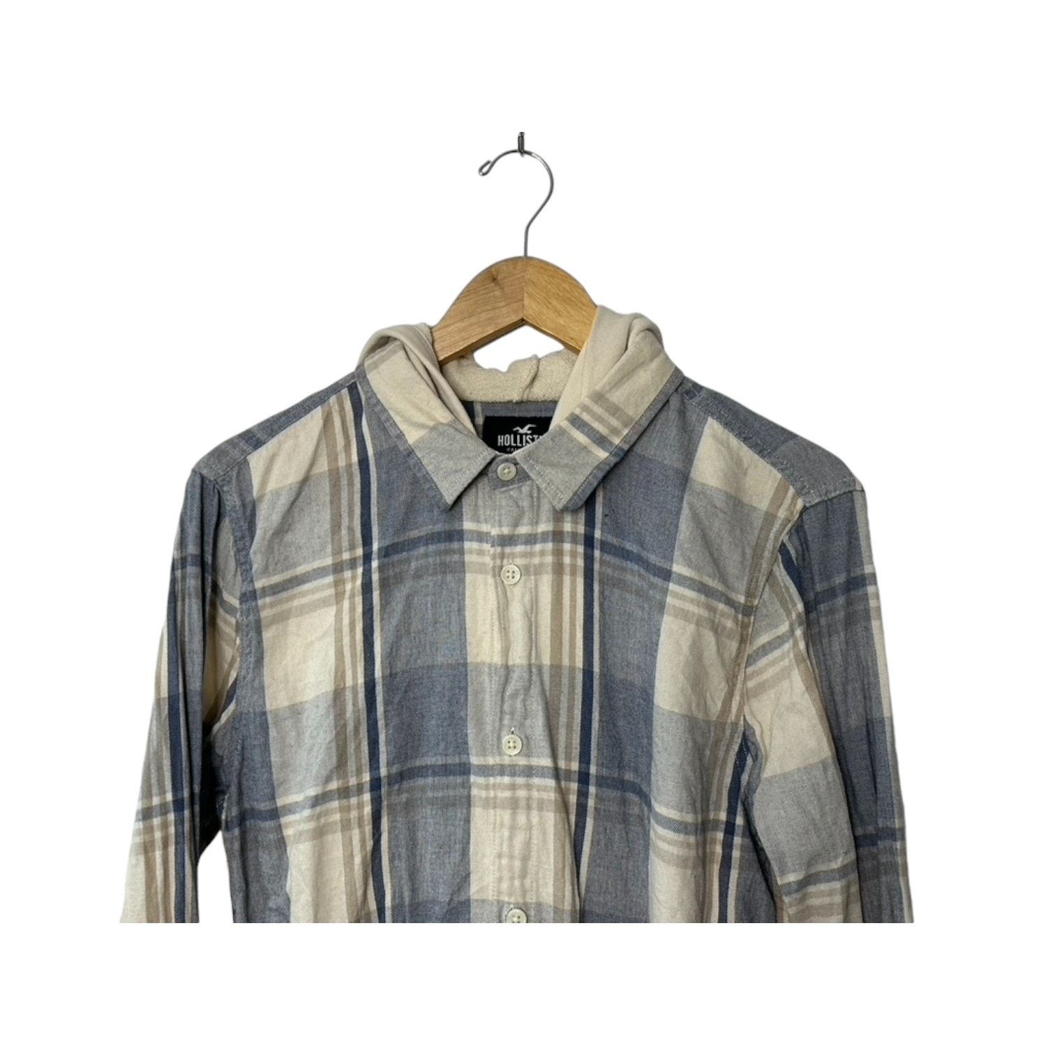 Hollister Hollister Blue & Ivory Plaid Hooded Button Up Shirt Men's M Size US M / EU 48-50 / 2 - 3 Thumbnail