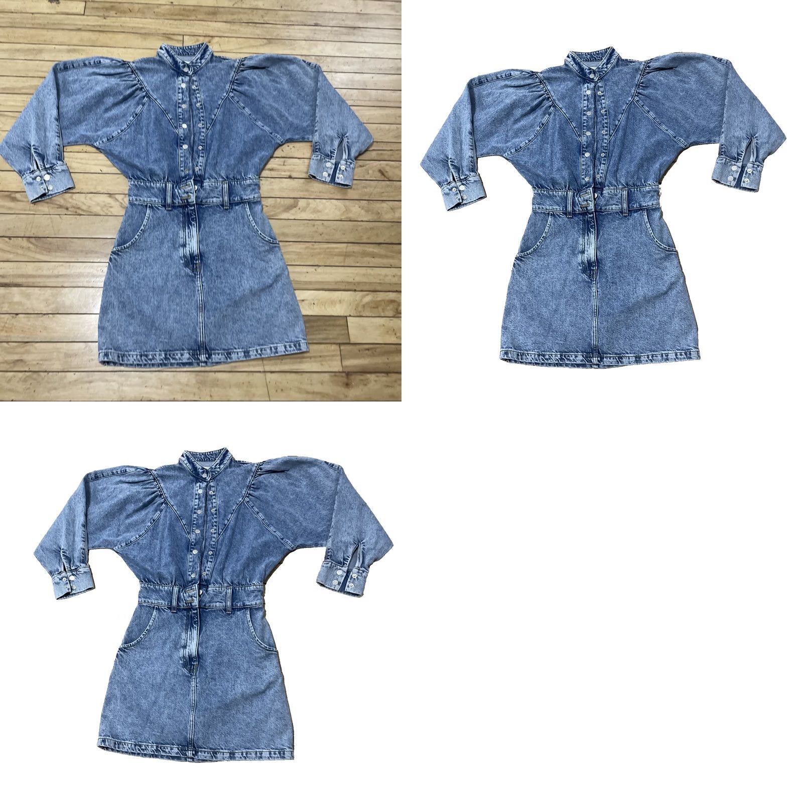 Mango VINTAGE Mango MNG Denim Romper Women 2 Blue Jean One Piece Jumpsuit Puff Sleeves Shirt Women Squares Size 26" / US 2 / IT 38 - 10 Thumbnail