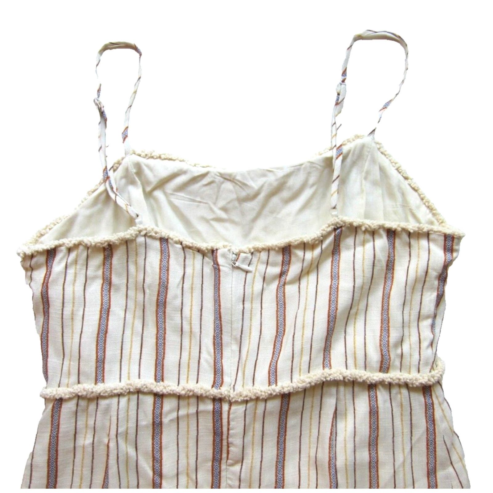 Vintage Illa Illa 100% Rayon Ivory Orange Blue Stripe Tiered Tank Sheath Dress Small Size S / US 4 / IT 40 - 7 Thumbnail