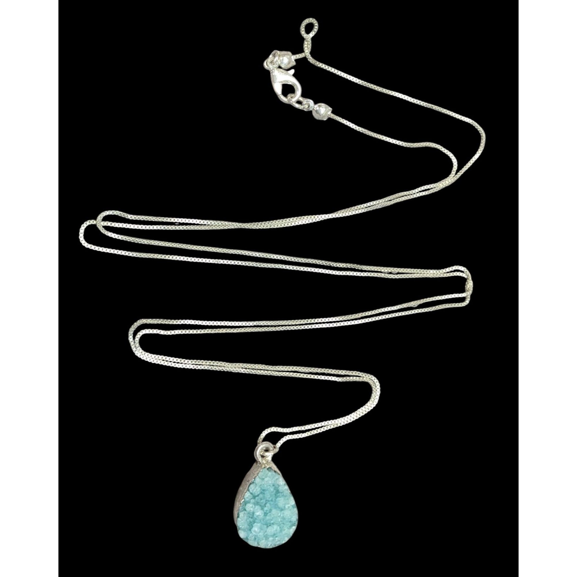 Other Mermaidcore Aqua Blue Druzy Teardrop Pendant On Silver Tone Size ONE SIZE - 1 Thumbnail