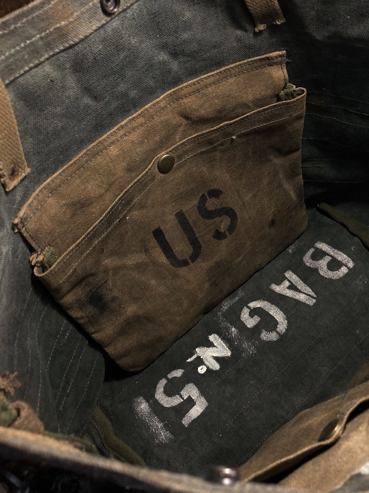Handmade Reworked Waxed Heavy Canvas Crossbody Tote Bag Vintage Army Size ONE SIZE - 10 Thumbnail