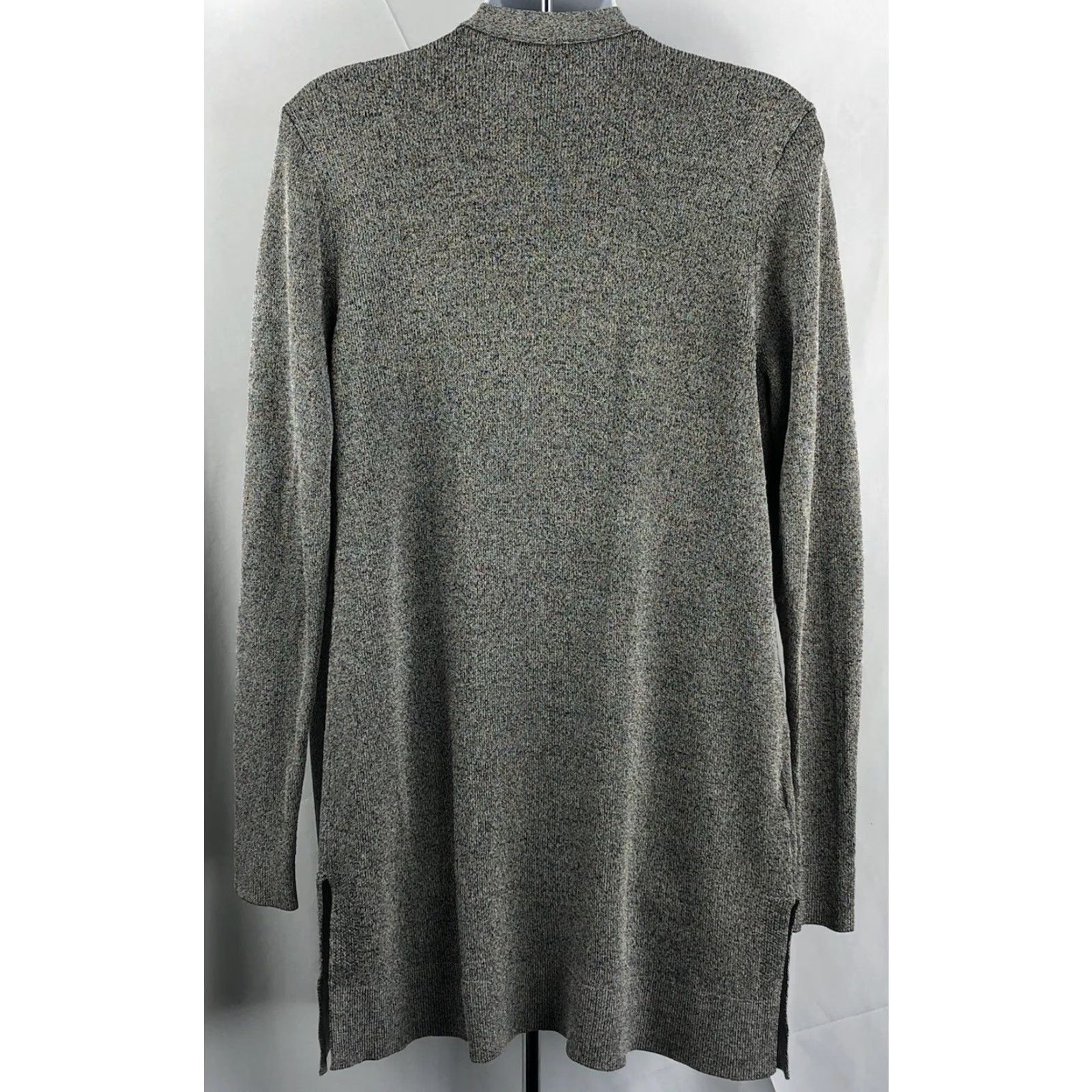 Ann Taylor NWT Ann Taylor Cardigan Duster Sweater Gray Open Front Long Sleeve S Womens Modern Workwear Casual Knit Open Slits 67% Viscose 32% Nylon 1% Spandex Size S / US 4 / IT 40 - 3 Thumbnail