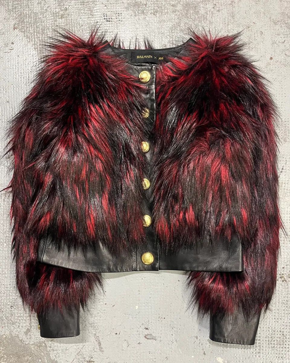 Balmain Balmain H&M Bordeaux & Black Faux Fur Gold Button Jacket Size S / US 4 / IT 40 - 4 Thumbnail