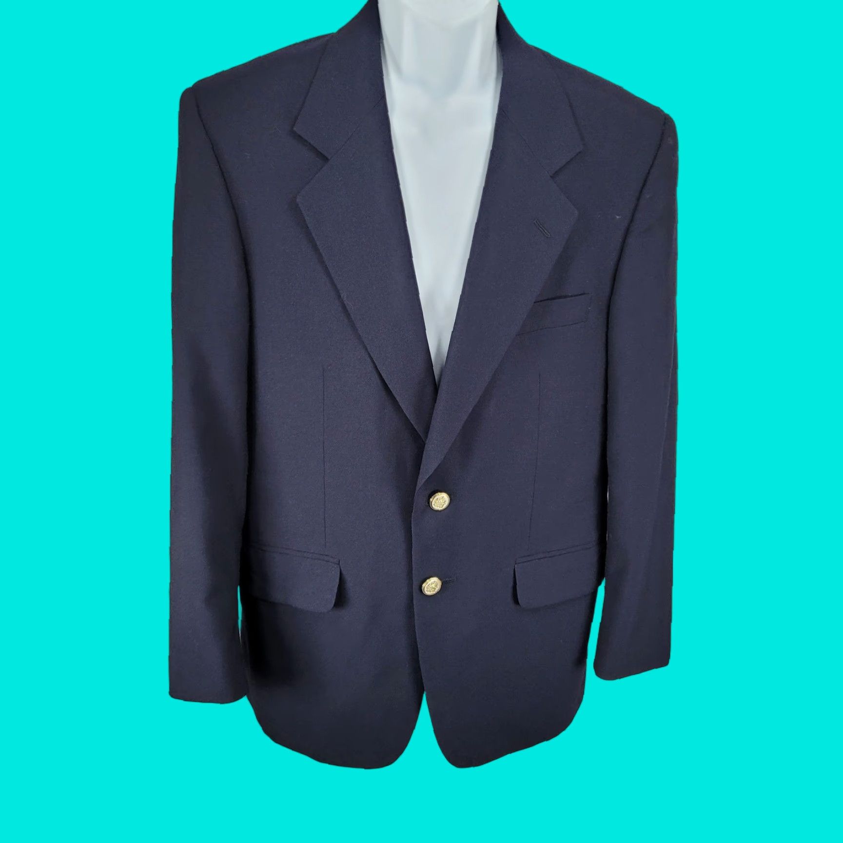 Vintage Mapelli De Milano Navy 100% Wool Blazer Two-Button Notch Size 37S Size 36R - 1 Thumbnail