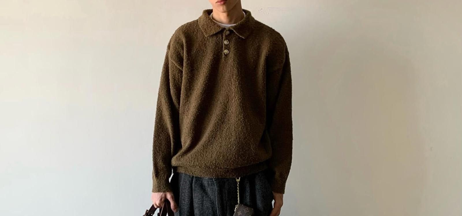Vintage Cozy Brown Fleece Polo Sweater Size US M / EU 48-50 / 2 - 1 Thumbnail
