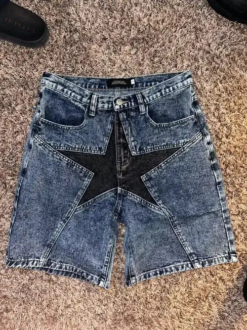 Other Men Patchwork Oversized Hip Hop Blue Jeans Short Size US 33 - 2 Thumbnail