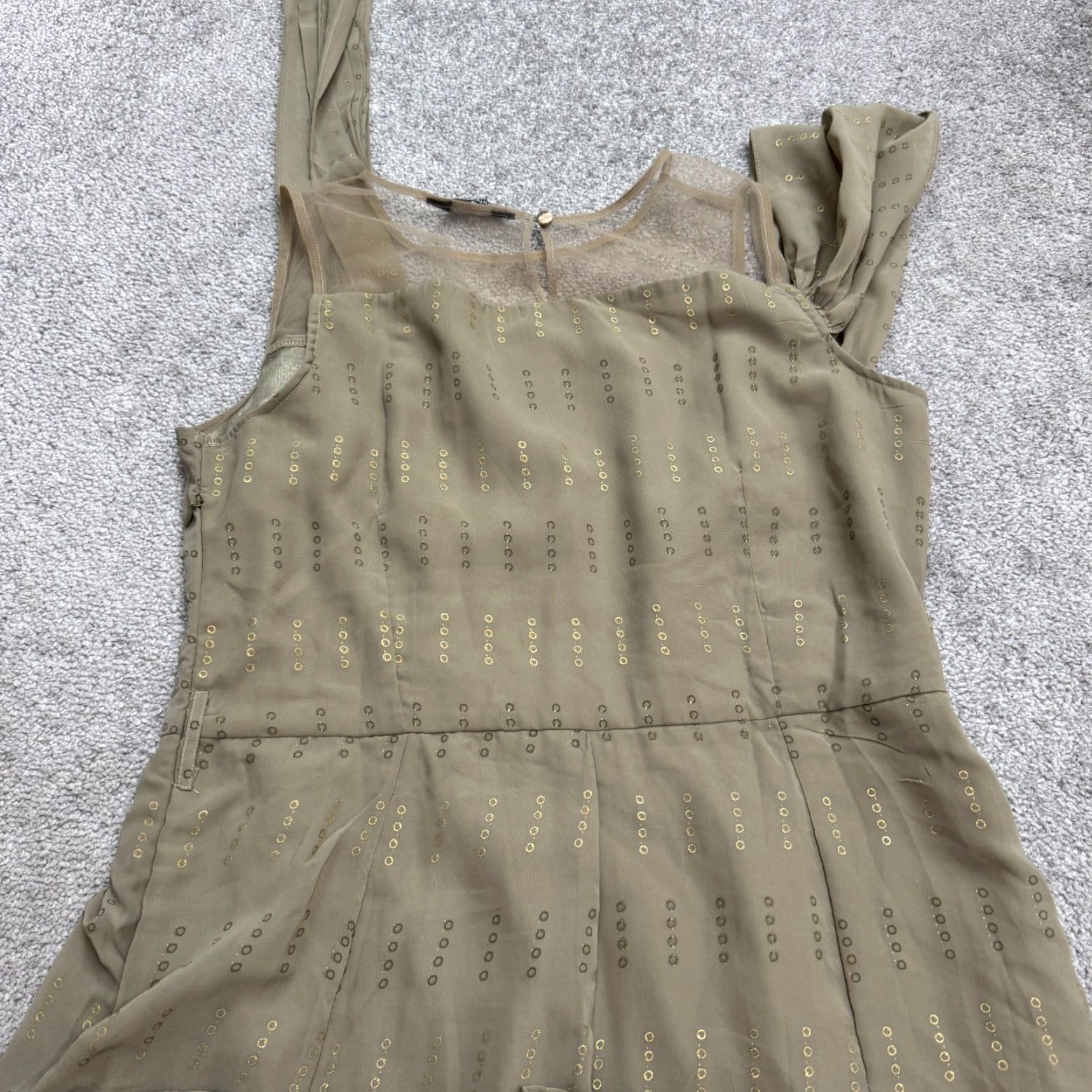 Vintage Indya Gold One Shoulder Maxi Dress Womens L Polka Dot Pleated Lined Formal Dress Modern Classic Size L / US 10 / IT 46 - 3 Thumbnail