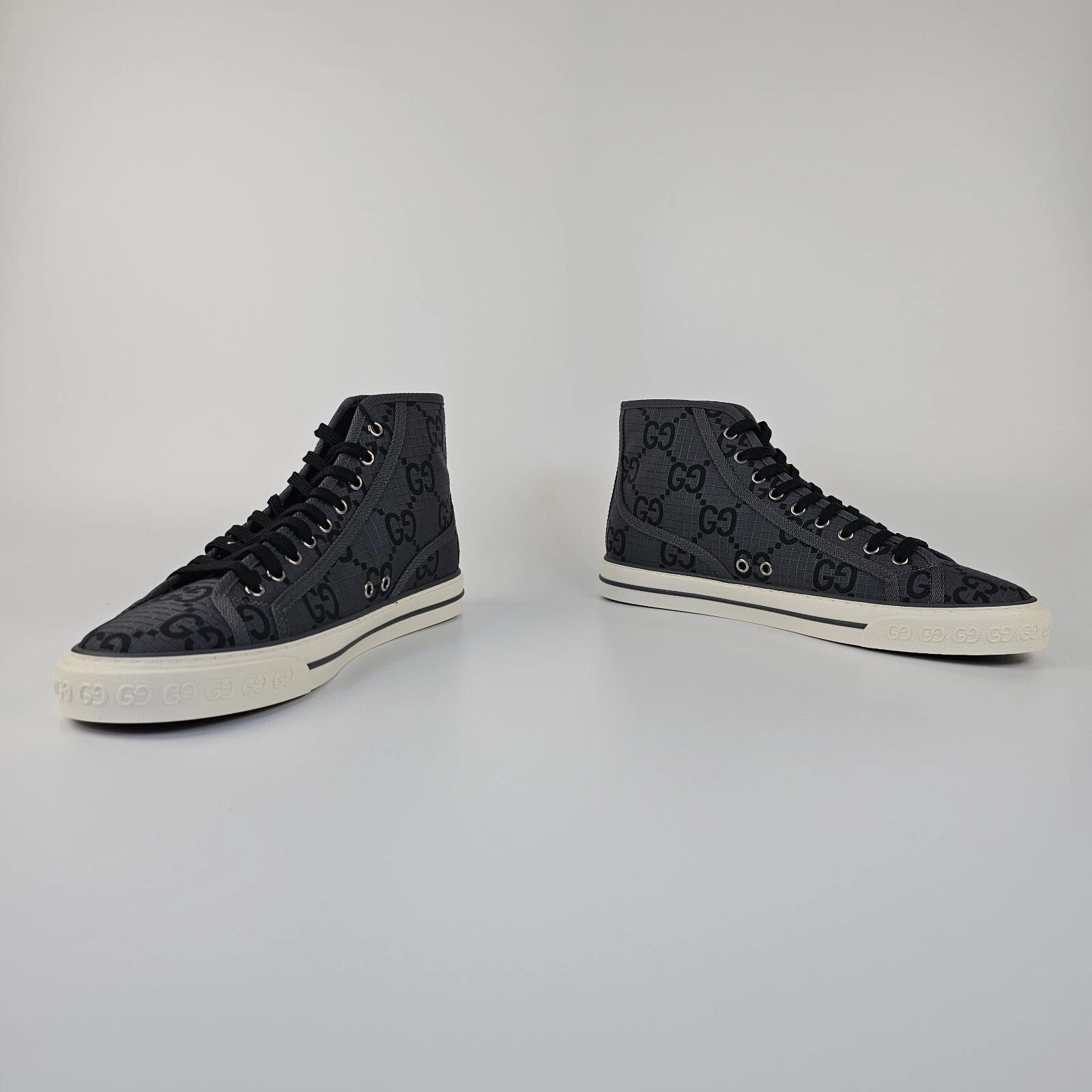 GUCCI Tennis 1977 Men's Black/Gray GG High Top Sneakers New