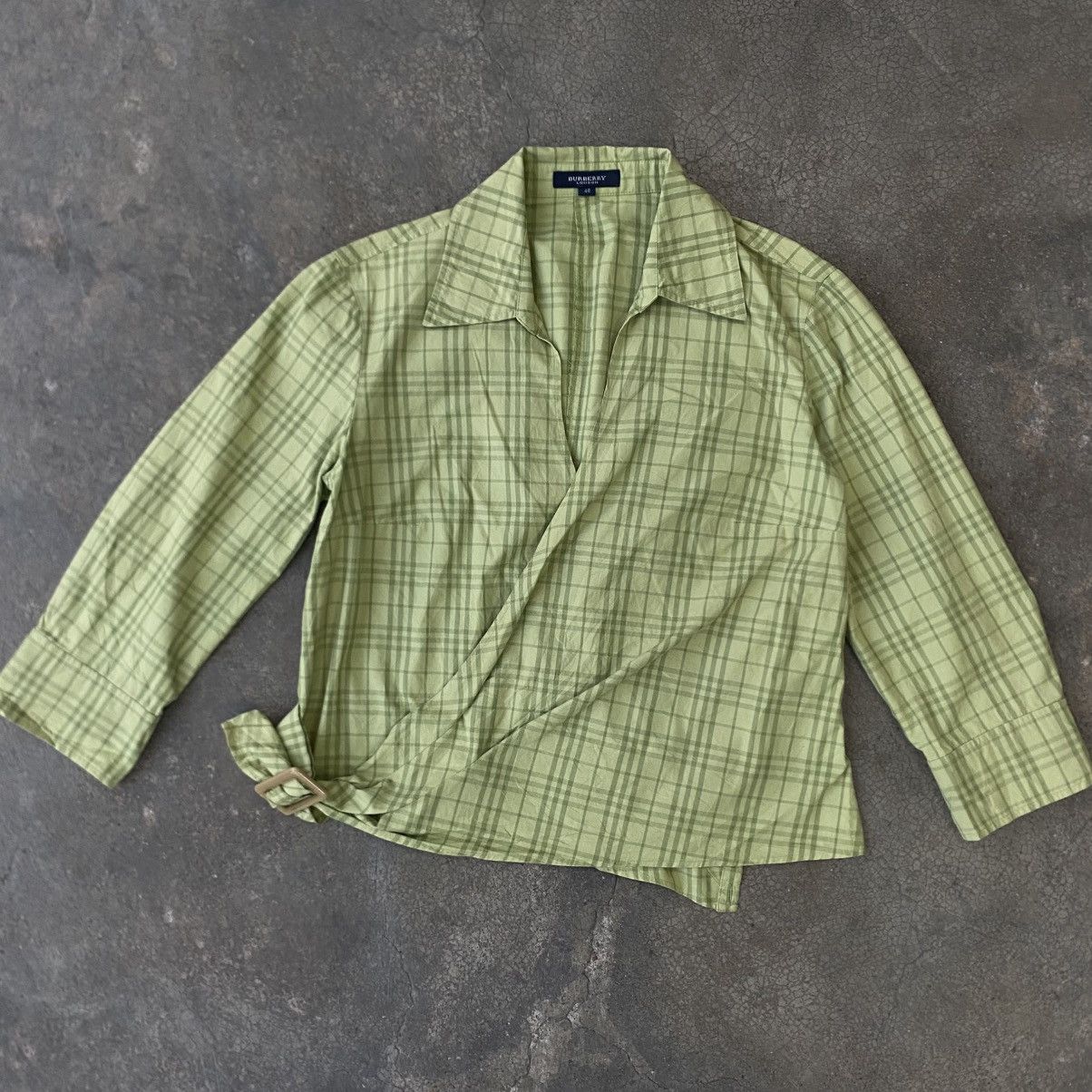 Burberry ‼️LAST DROP‼️Burberry London Green Check Wrap Blouse Cropped Size S / US 4 / IT 40 - 2 Thumbnail