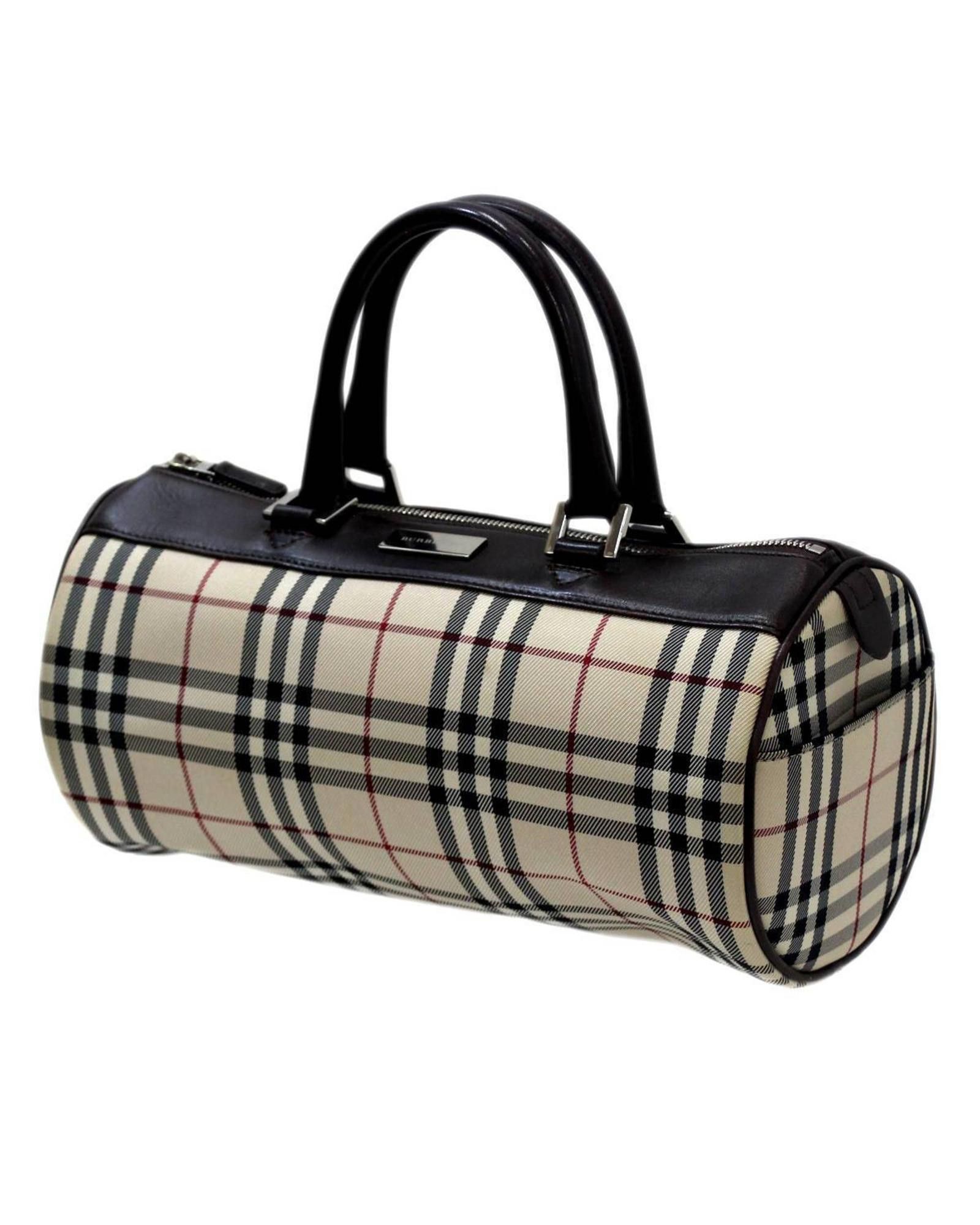 image of Burberry Check Leather Shoulder Bag in Beige, Women's