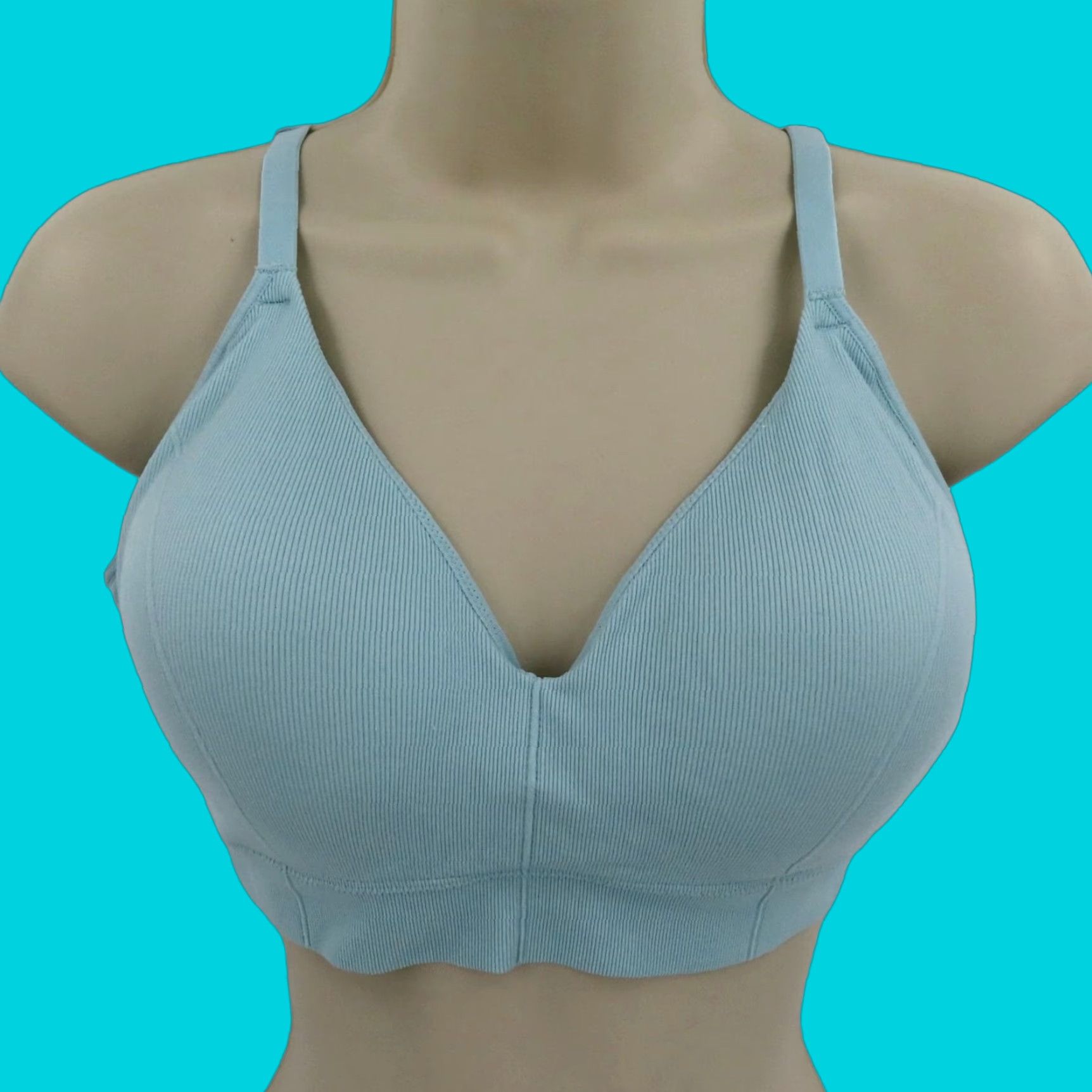 Vintage Maidenform Bralette XL Wireless Stretch Rib Solid Blue DM2303 Bra Womens Size ONE SIZE - 1 Thumbnail