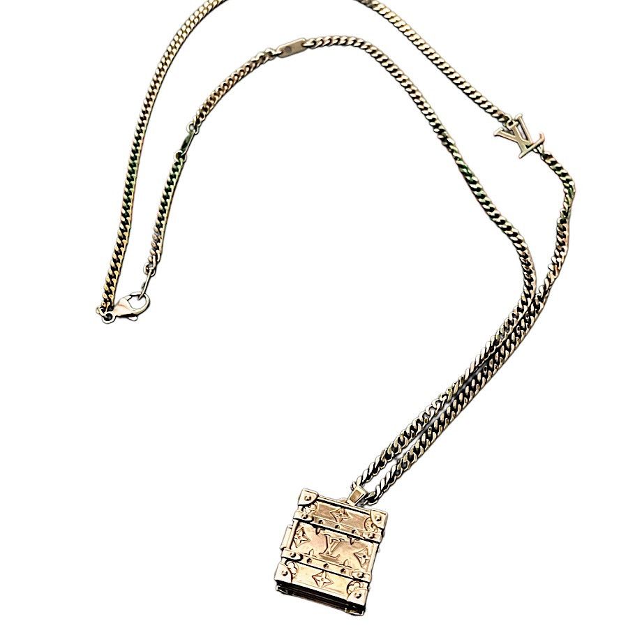 Authentic Louis Vuitton Rare Monogram Trunk Pillbox Necklace