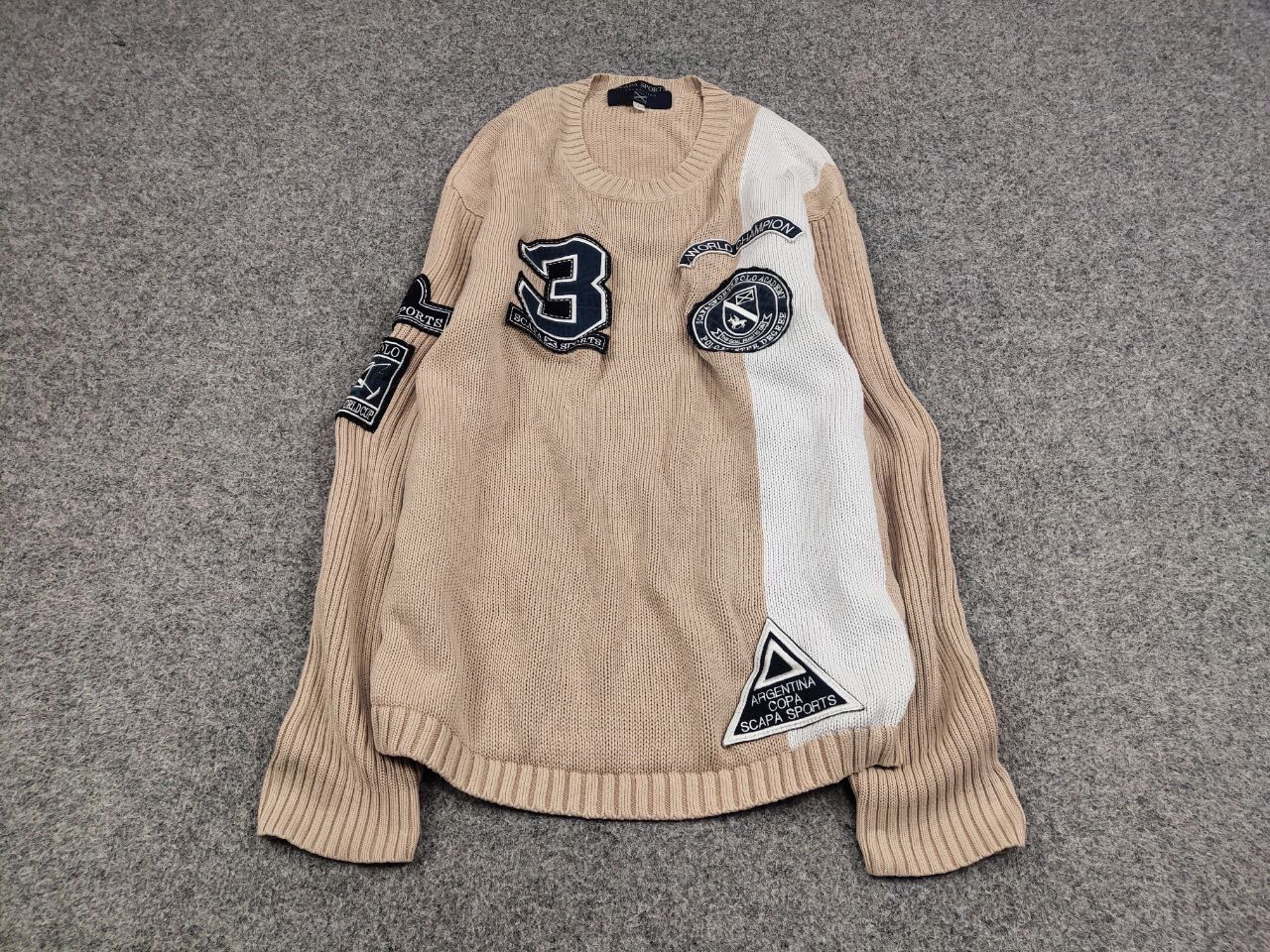 Japanese Brand Vintage 90's Polo Skarpa Sports Knit beige Patchwork Sweater Size US L / EU 52-54 / 3 - 2 Thumbnail