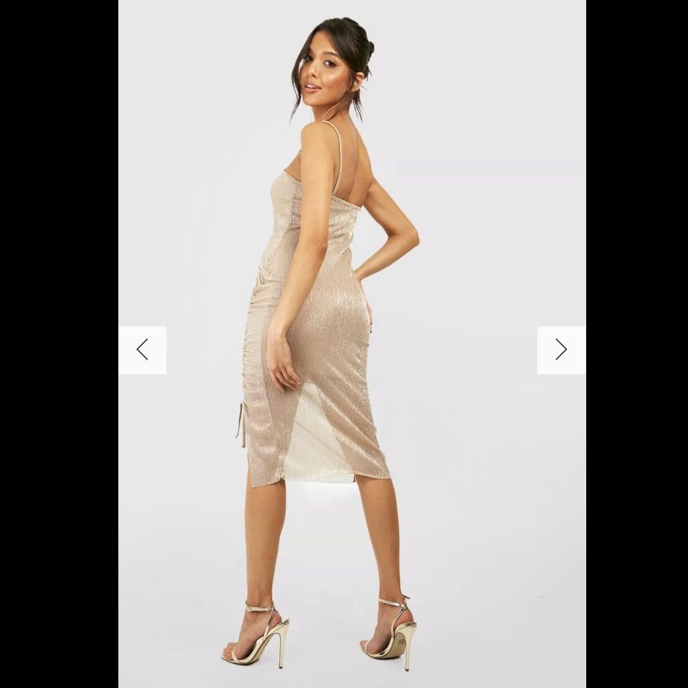 PrettyLittleThing NWT PrettyLittleThing Gold Glitter Midi Party Dress Small 4 Size S / US 4 / IT 40 - 5 Thumbnail