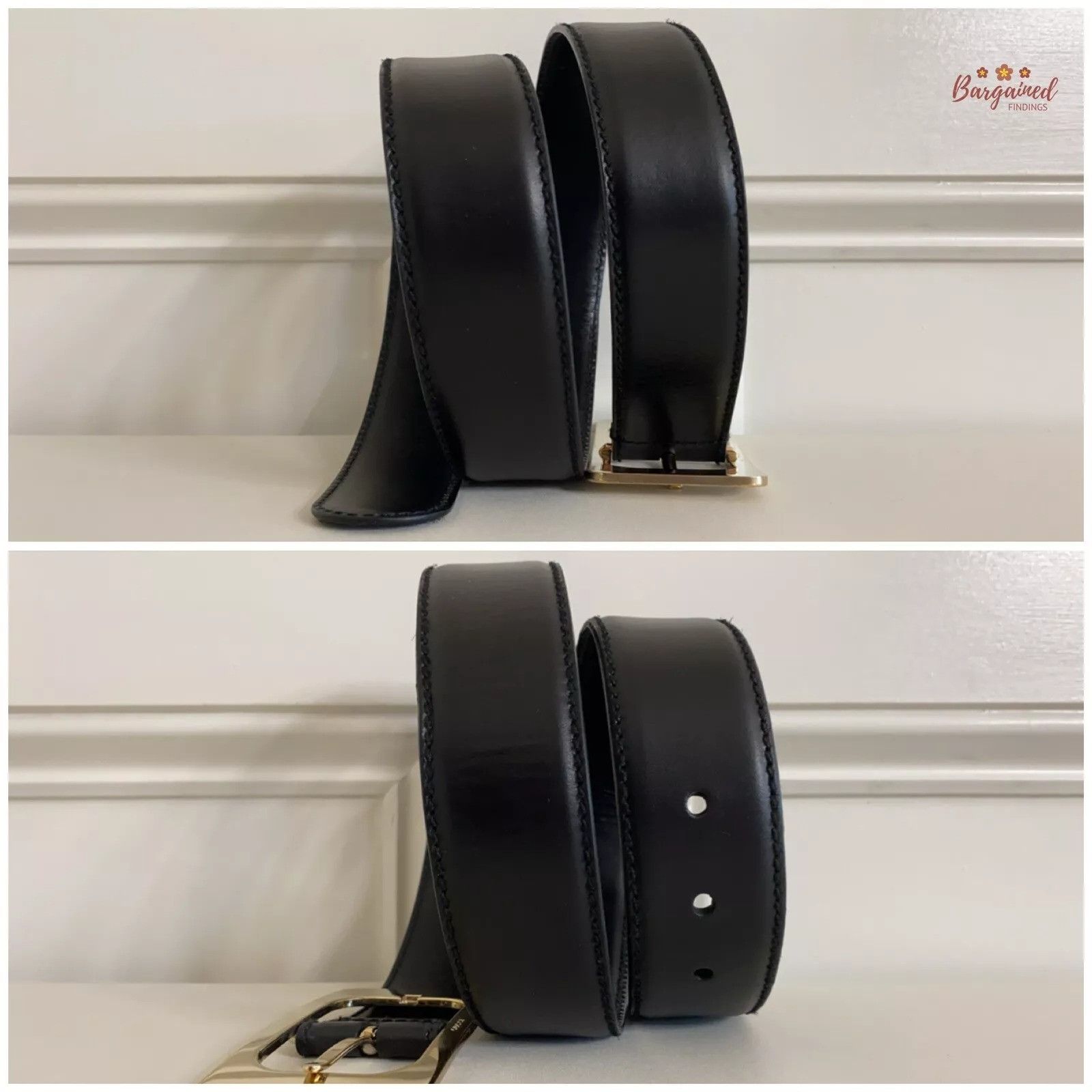 Gucci Gucci Black Calfskin Leather Gold Large Square Buckle Belt Size 30 - 9 Thumbnail