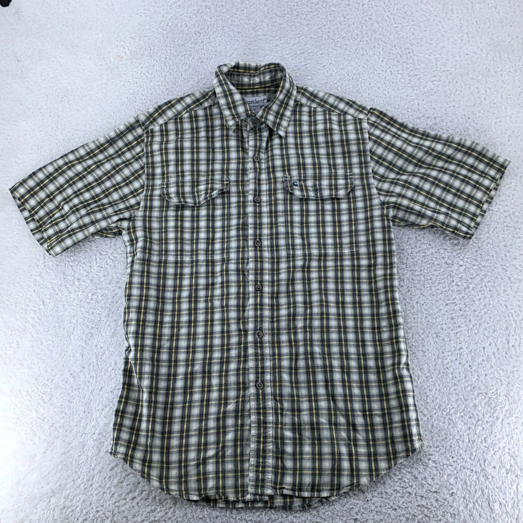 Carhartt Carhartt Shirt Mens Medium Yellow Blue Plaid Short Sleeve Button Up Cotton Work Size US M / EU 48-50 / 2 - 2 Thumbnail