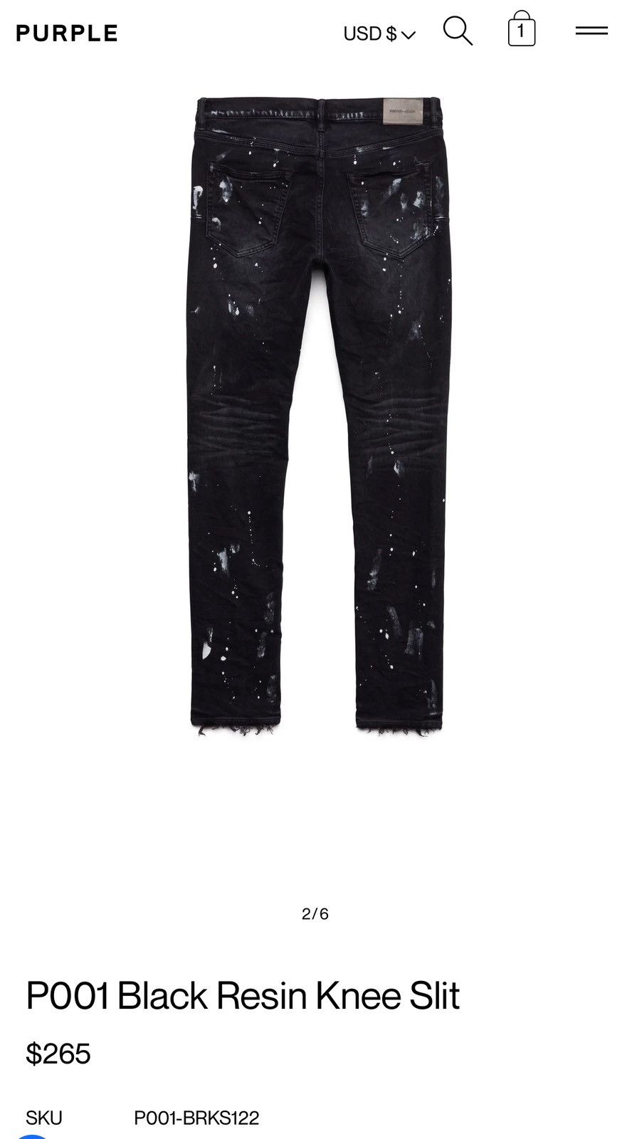 Purple P001 Black Resin Knee Slit Size US 31 - 15 Thumbnail