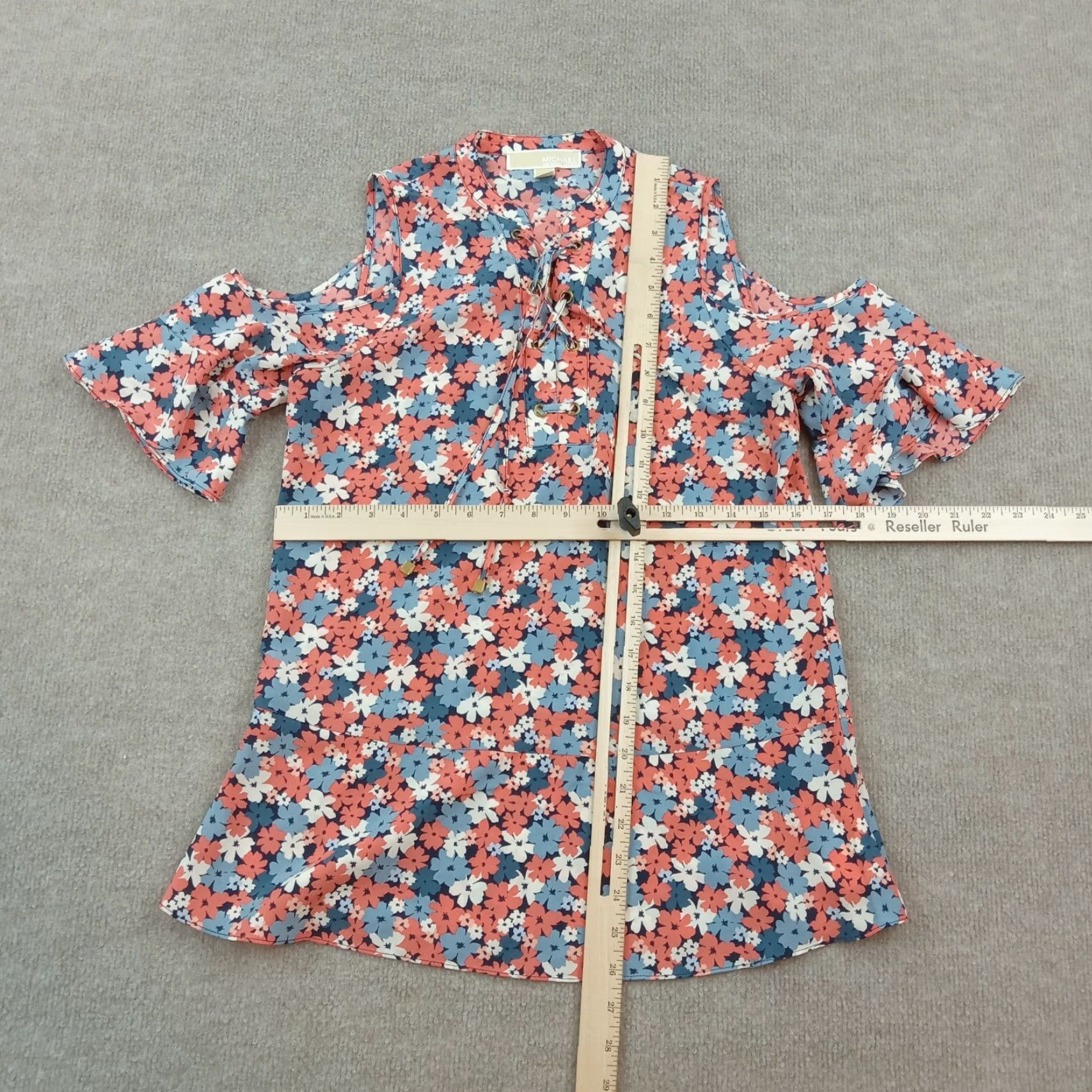 Michael Kors Michael Kors Womens Blue Floral Blouse Cold Shoulder XS Polyester Size XS / US 0-2 / IT 36-38 - 2 Thumbnail