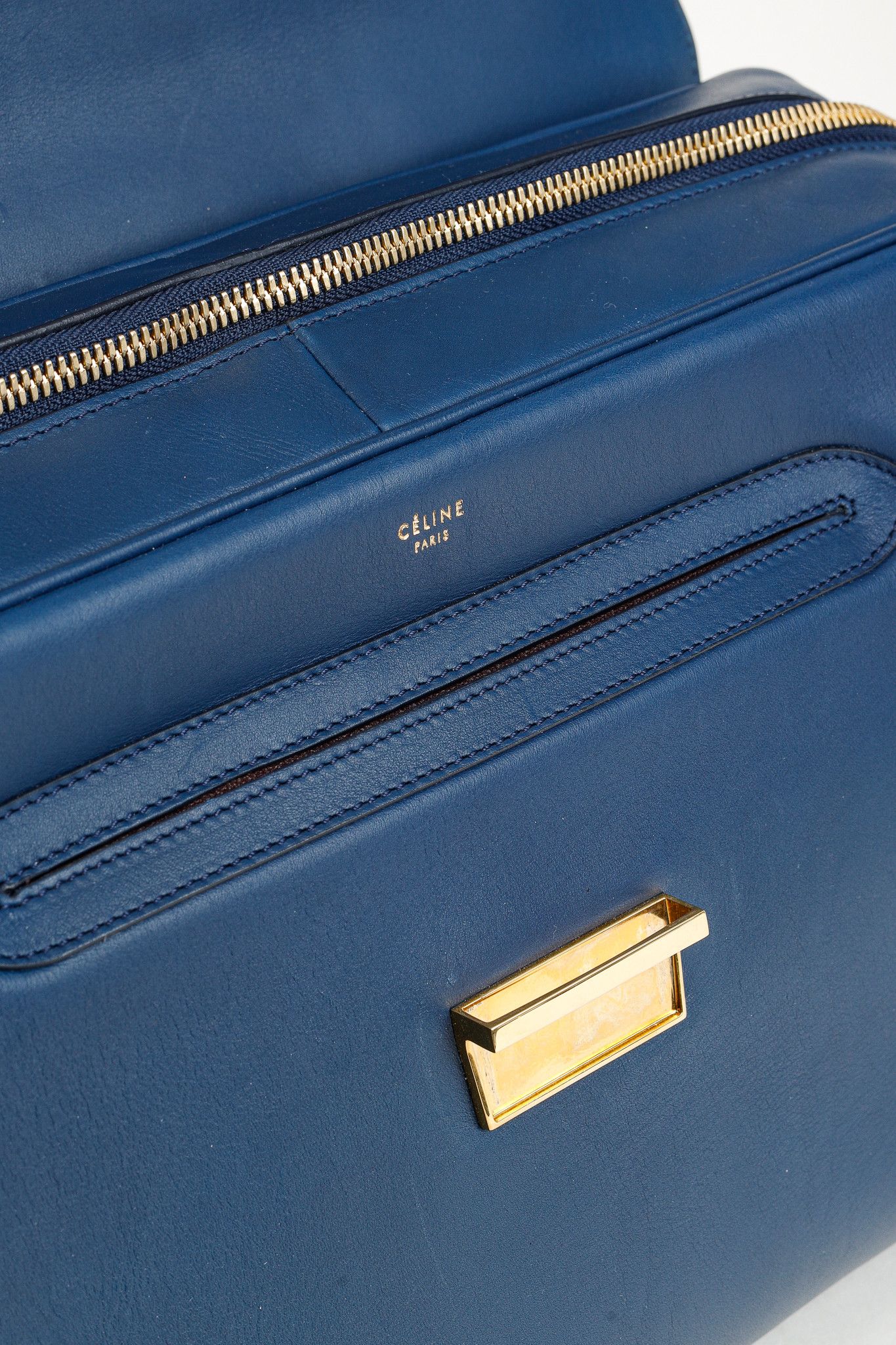 Celine Celine AW/14 Top Handle Blue Leather Brown-Trim Bag Size ONE SIZE - 10 Thumbnail