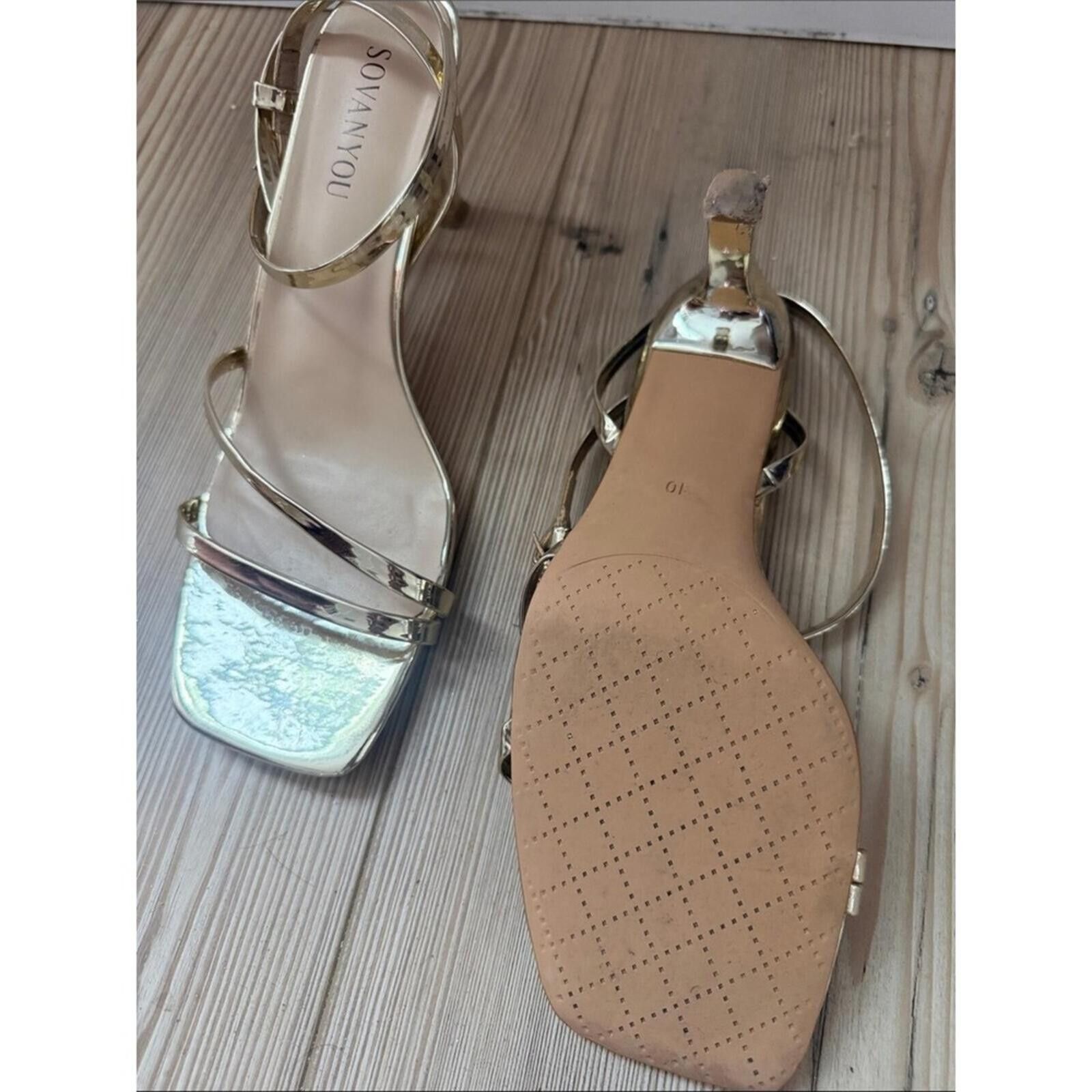 Other Metallic Gold Strappy Block Heel Sandals for Women Size US 10 / IT 40 - 4 Thumbnail