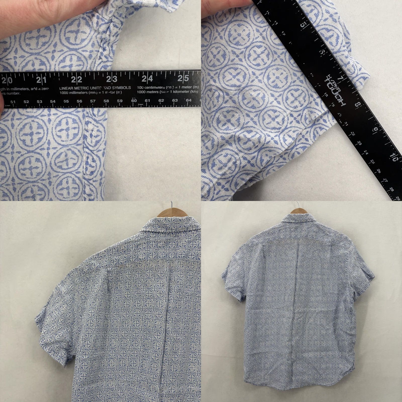 J.Crew J. Crew Shirt Mens Large Blue Geometric Print Linen Short Sleeve Button Up Slim Size US L / EU 52-54 / 3 - 8 Thumbnail