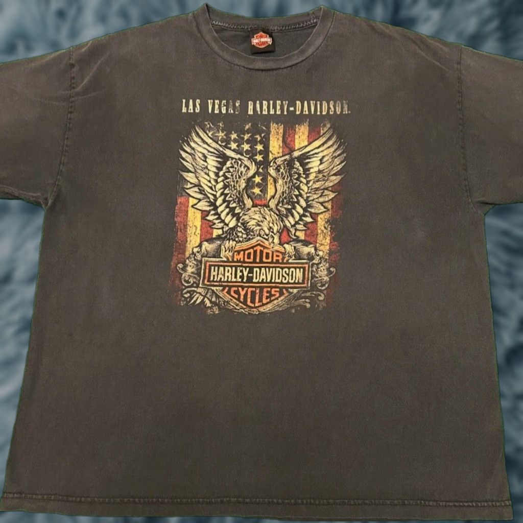 Harley Davidson VINTAGE Harley-Davidson Biker T-Shirt XXL Black USA Eagle 90s Y2K Las Vegas Shirt Mens Size US XXL / EU 58 / 5 - 1 Thumbnail