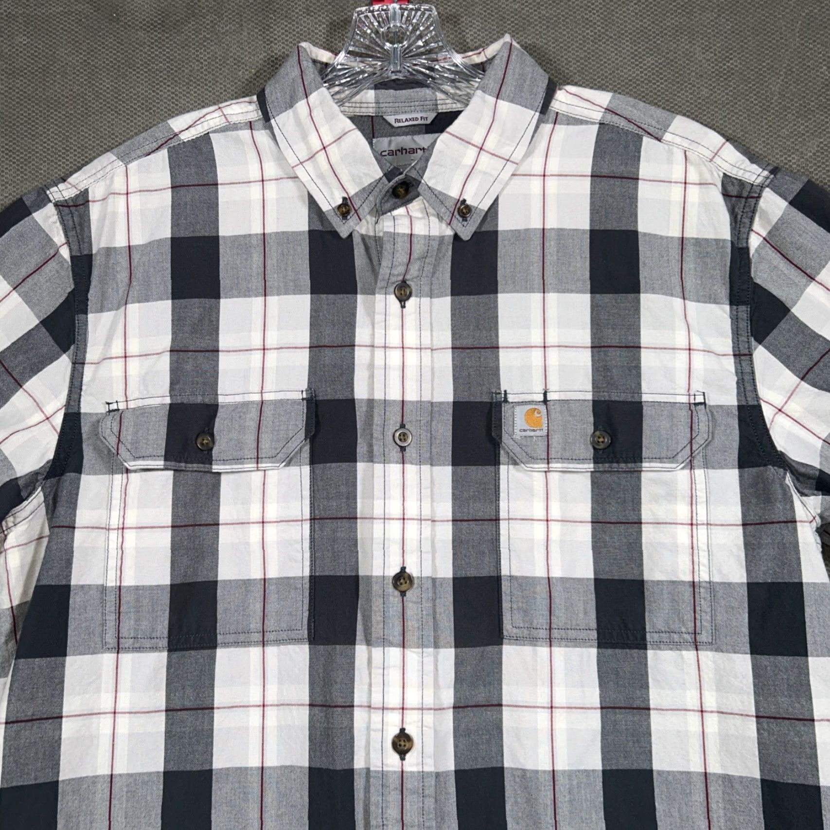 Carhartt Carhartt Button-Down Relaxed Fit Shirt Mens Size L Short Sleeve Plaid Pockets Gray Size US L / EU 52-54 / 3 - 3 Thumbnail