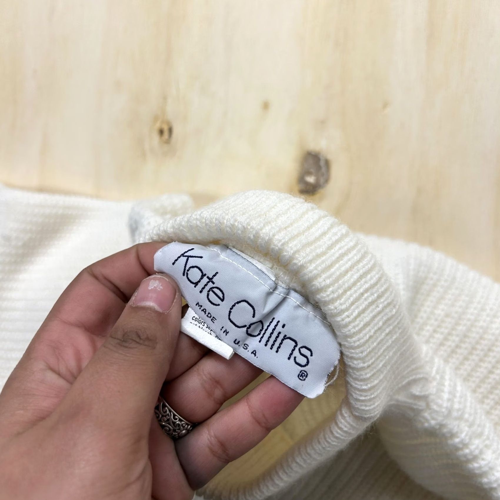 Vintage VINTAGE Kate Collins Sweater Womens Medium White Mock Neck Waffle-Knit USA Size M / US 6-8 / IT 42-44 - 2 Thumbnail