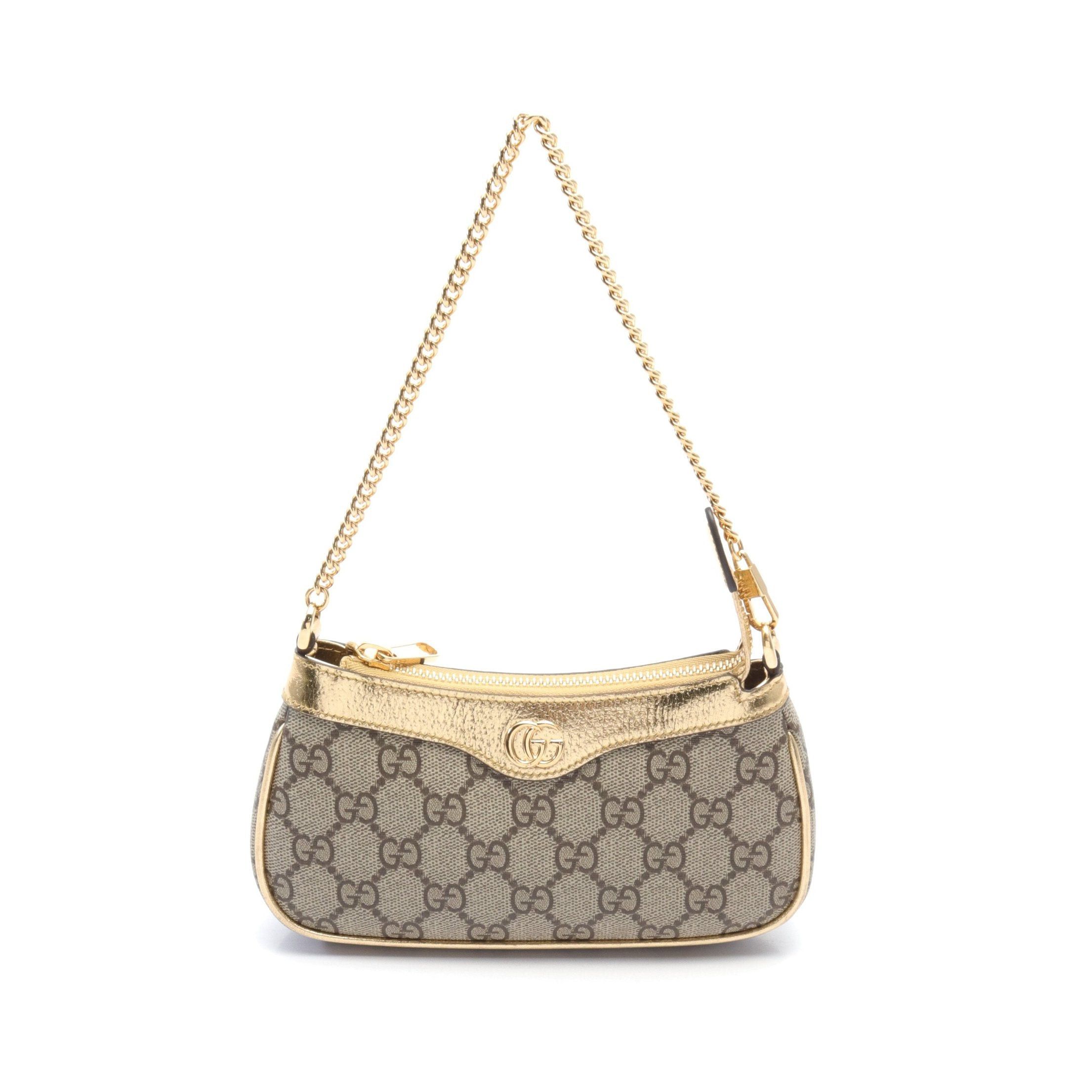 Gucci Gucci Ophidia Mini Bag Gg Supreme Chain Handbag Leather Beige Dark Brown Gold Size ONE SIZE - 1 Thumbnail
