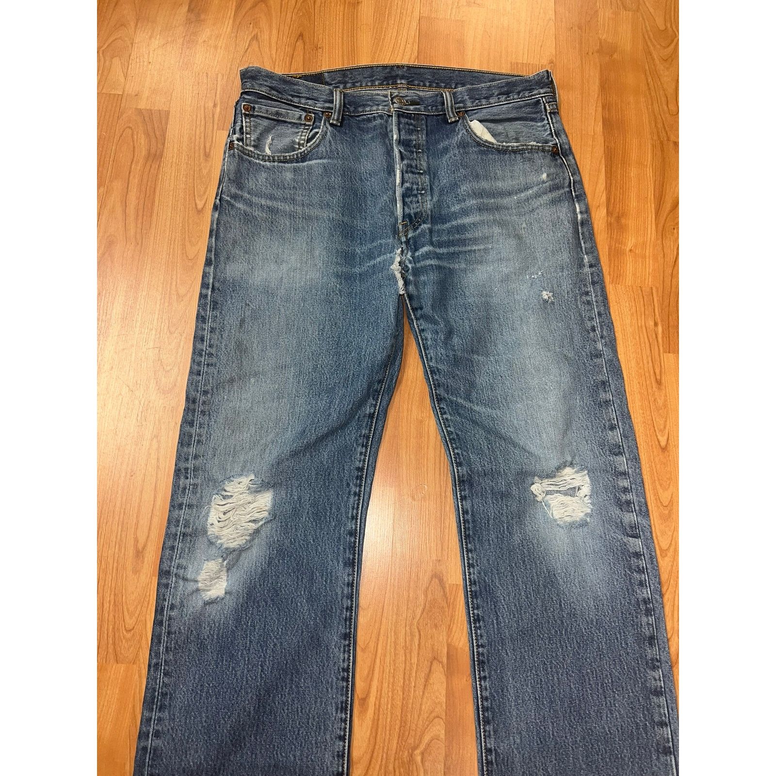 Levi's Y2K Levi Levi's 501 Blue Denim Jeans Bottoms Rip Torn 34x34 Size US 34 / EU 50 - 4 Thumbnail
