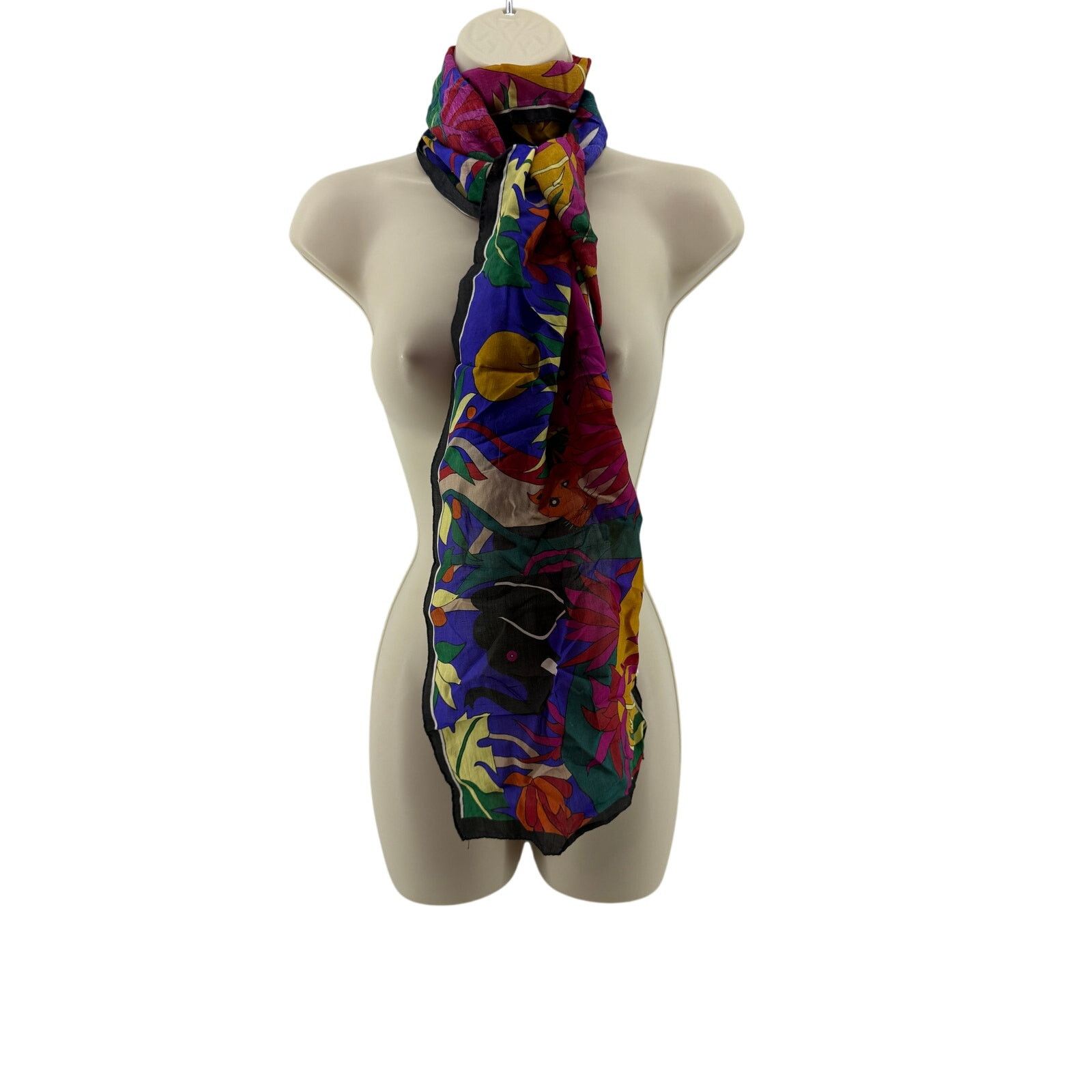 Vintage Vintage Mamudpur 80s Rainbow Jungle Silk Scar Animal Size ONE SIZE - 1 Thumbnail