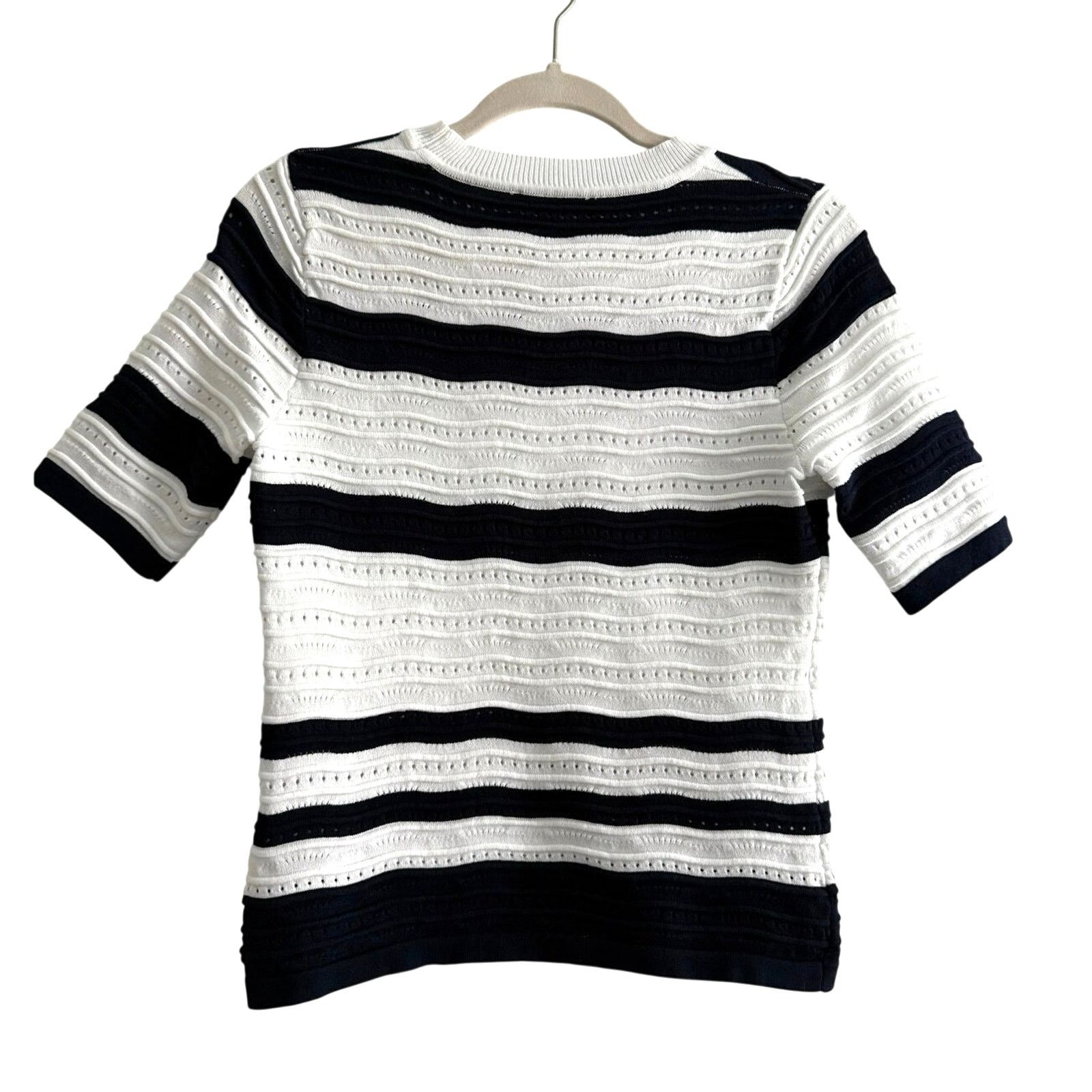 Nanette Lepore Nanette Lepore Striped Textured Knit Top XS, Navy and White Size XS / US 0-2 / IT 36-38 - 2 Thumbnail