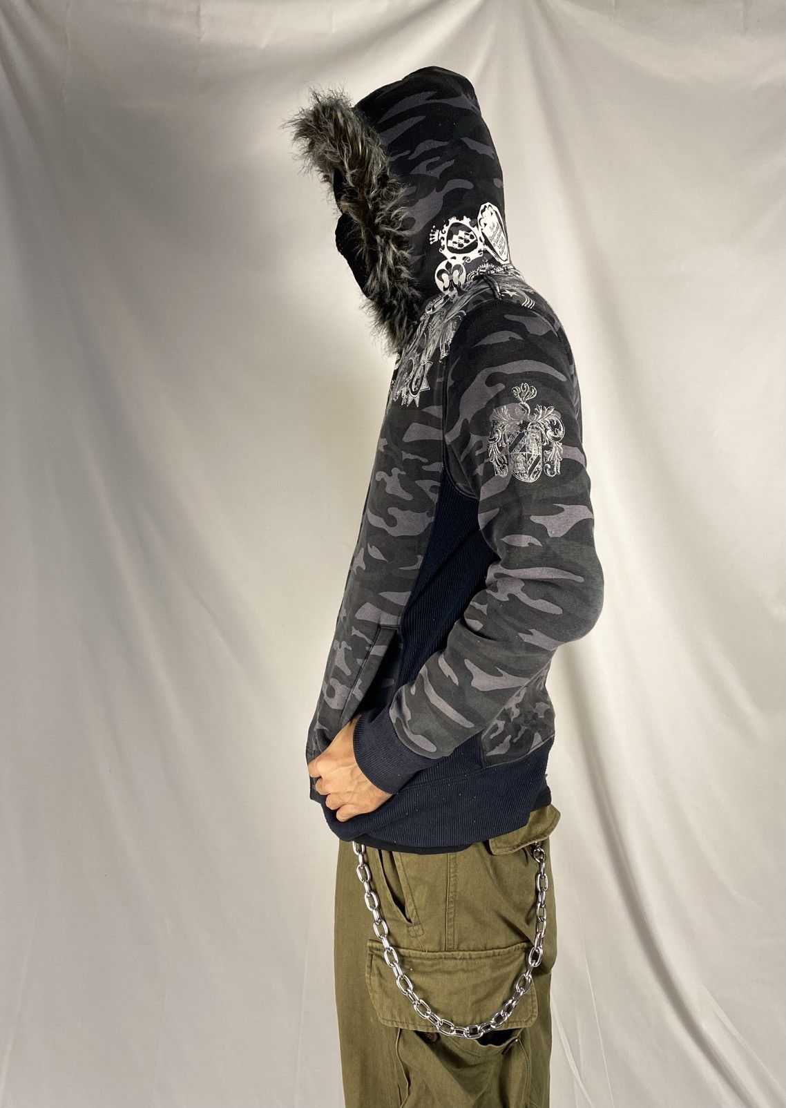 If Six Was Nine Rare 🔥 Splendid Satisfaction Camo Zip Fur Hoodie Punk Style Size US L / EU 52-54 / 3 - 3 Thumbnail