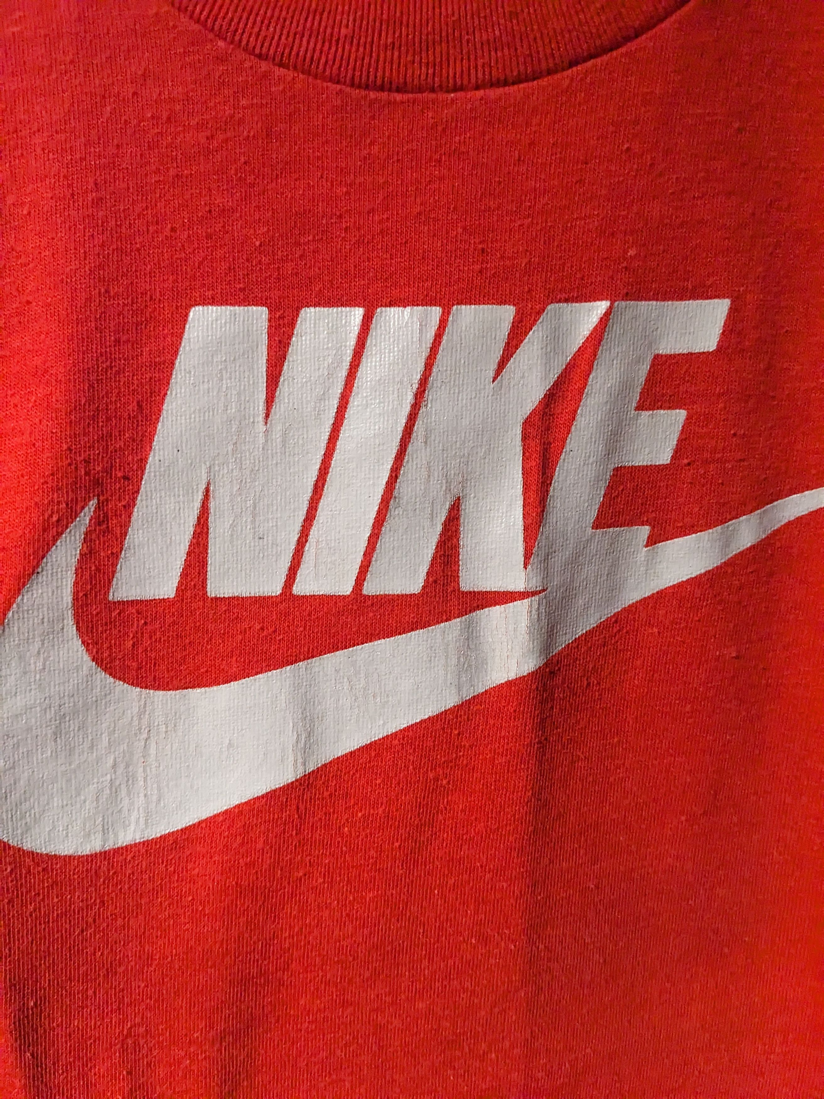 Nike × Vintage Vintage 80s Nike Spell Out Swoosh Red YOUTH Large T-Shirt Size US L / EU 52-54 / 3 - 2 Thumbnail