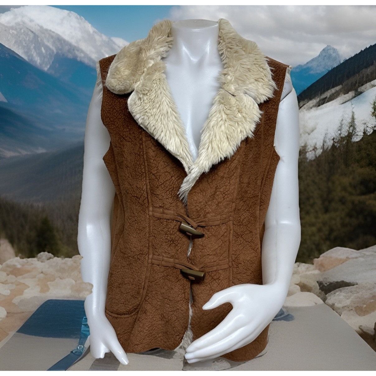 Cabelas Cabelas Faux Shearling Vest Womens XL Natural Brown Open Gil Size XL / US 12-14 / IT 48-50 - 1 Thumbnail