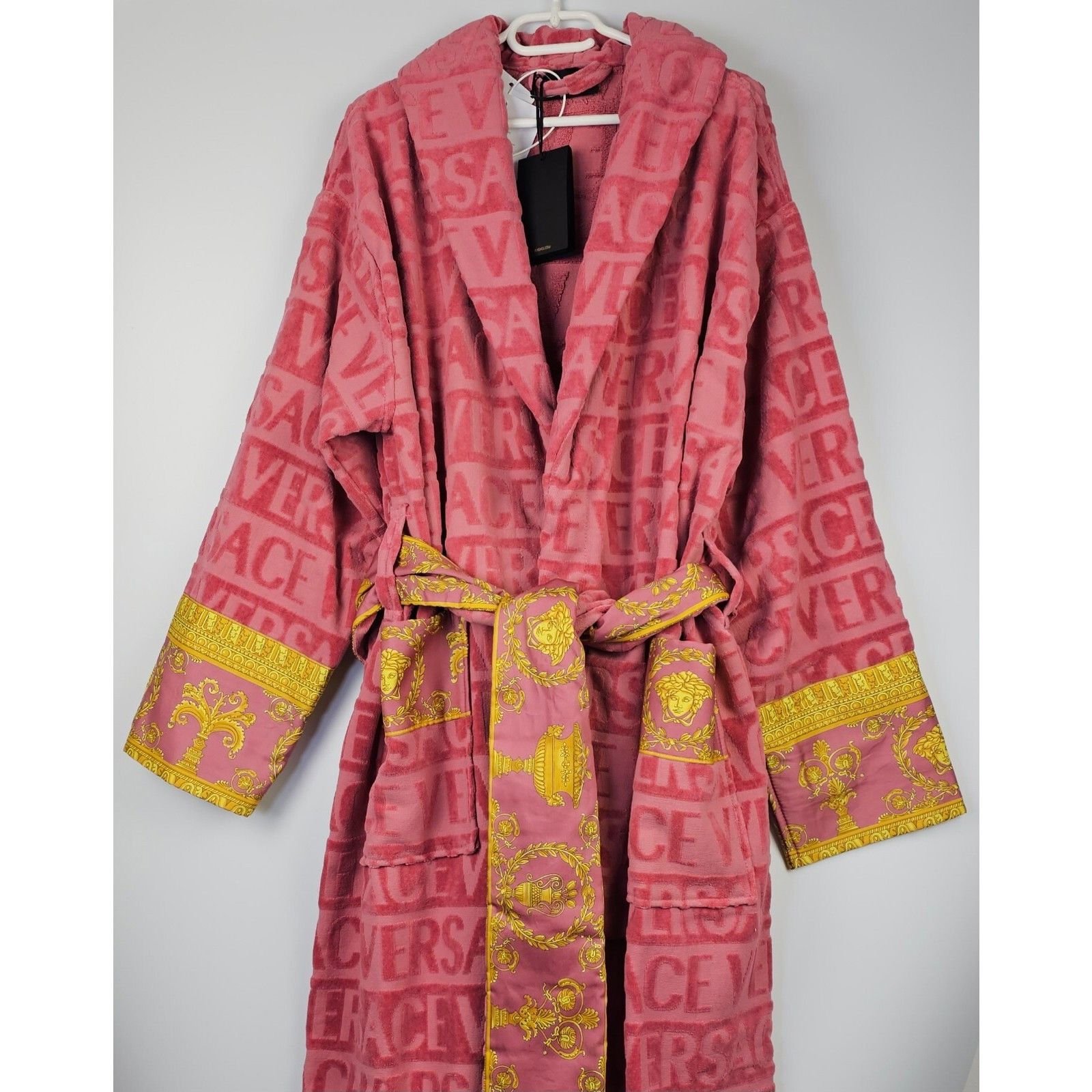 VERSACE Baroque $550 Strawberry Jam Unisex Long Bathrobe New