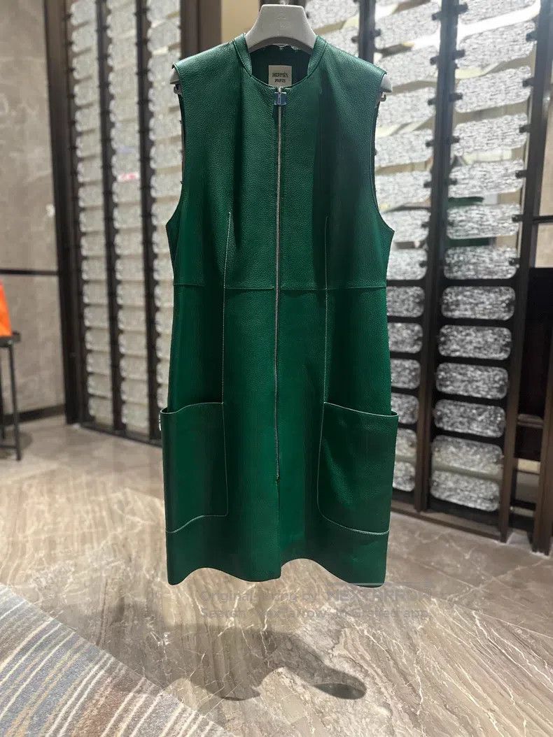 Hermes Deer Leather Dress Vest Jacket Green