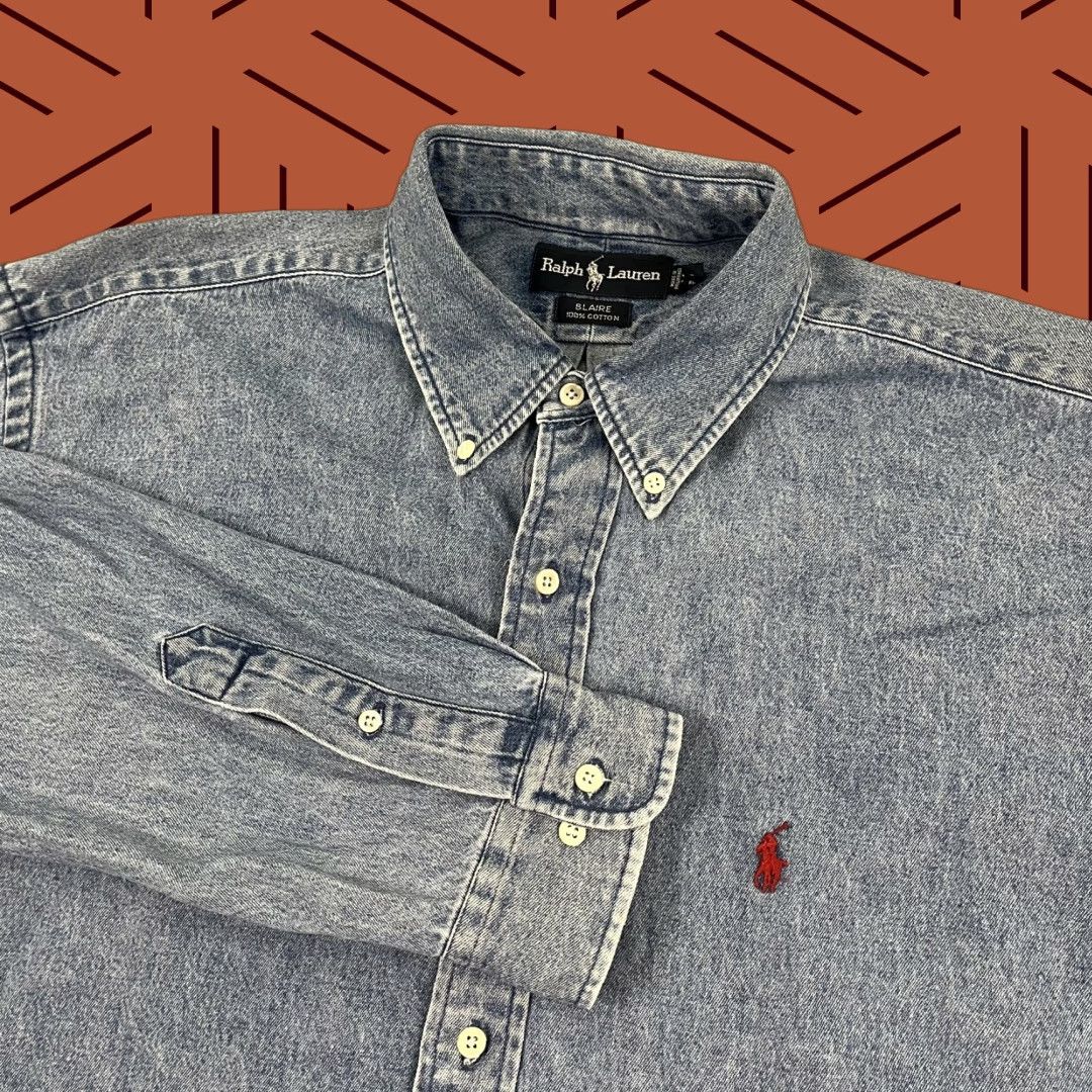 Ralph Lauren Blaire Denim Shirt Mens XL Blue Embroidered Pony Preppy Button Down Shirt