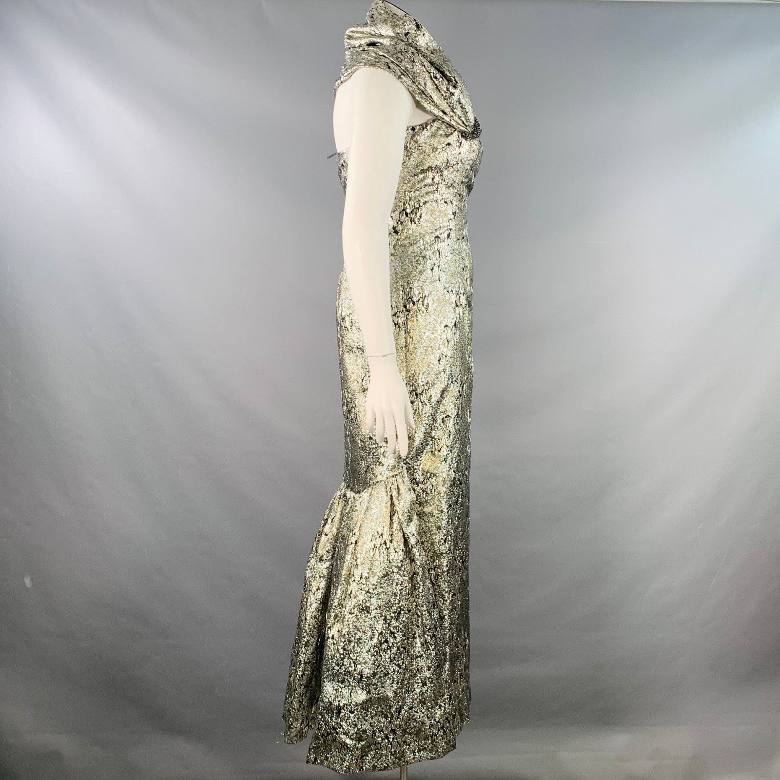 Other Size M Silver Black Gold Rayon Blend Marbled Evening Gown Size M / US 6-8 / IT 42-44 - 3 Thumbnail