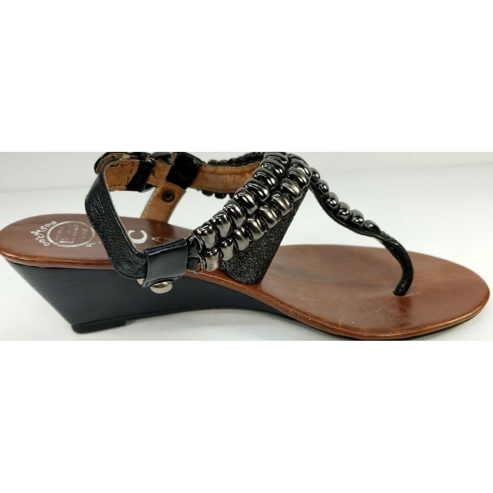 Jeffrey Campbell JEFFREY CAMPBELL Ibiza Last T Strap Sandals Black Leather Studs Wedge Size 8.5M Womens Size US 9 / IT 39 - 7 Thumbnail