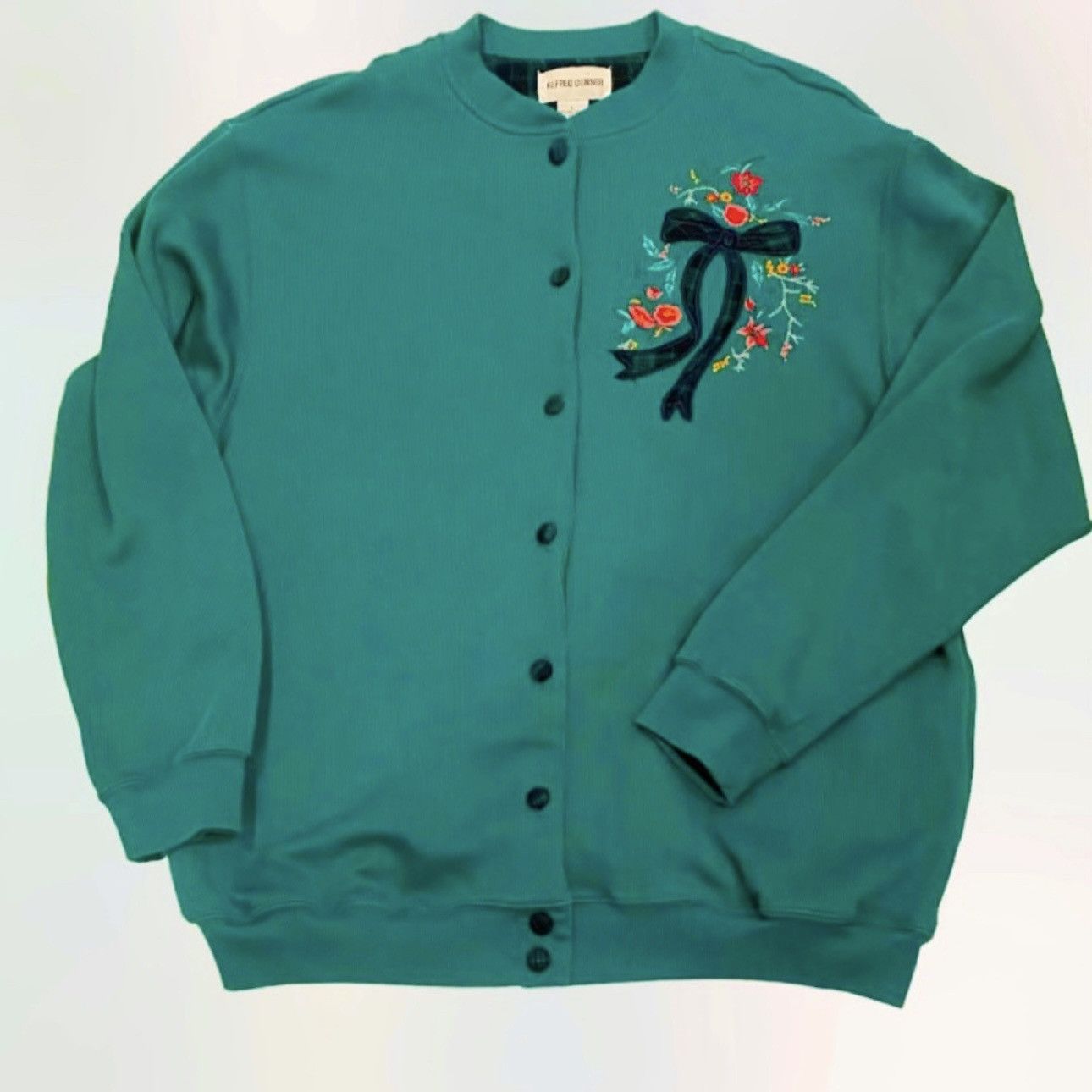 Vintage Vintage Green Holiday Cardigan Bow Plaid Floral L Size L / US 10 / IT 46 - 1 Thumbnail